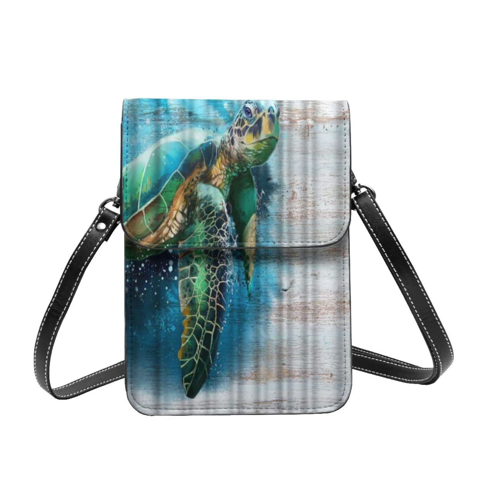 Small Cell Phone Crossbody Bag - Blue Ocean Sea Turtle Print, Lightweight Leather Shoulder Purse for Women with Adjustable Strap & Mini Wallet Pouch | Perfect for Travel, Shopping & Everyday Use
