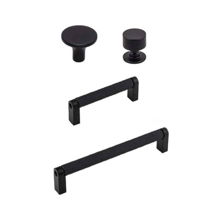 Matte Black Knurled Tessa Cabinet Knobs and Drawer Pulls - Premium Kitchen & Bathroom Hardware for Modern Home Decor