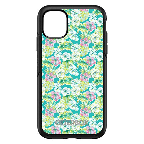 Preppy Pattern - Green Pink White Flowers Floral On Black Case