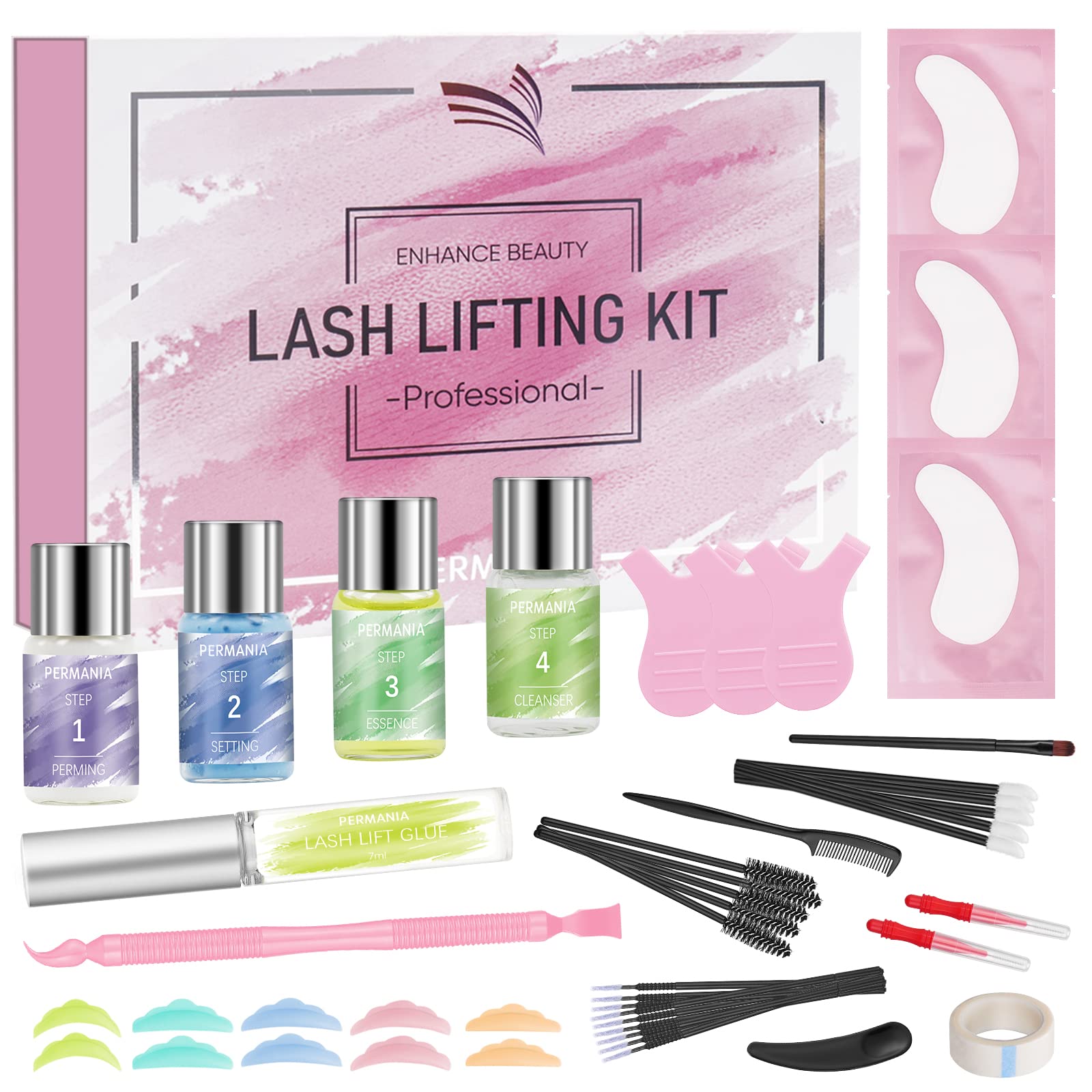 PERMANIA Professional Lash Lift & Brow Lamination Kit - Salon Quality Eyelash Perm for Long-Lasting Curls & Fuller Eyebrows (Lasts 6 Weeks) - Perfect for Home Use, Bridal Makeup, and Salon Treatments