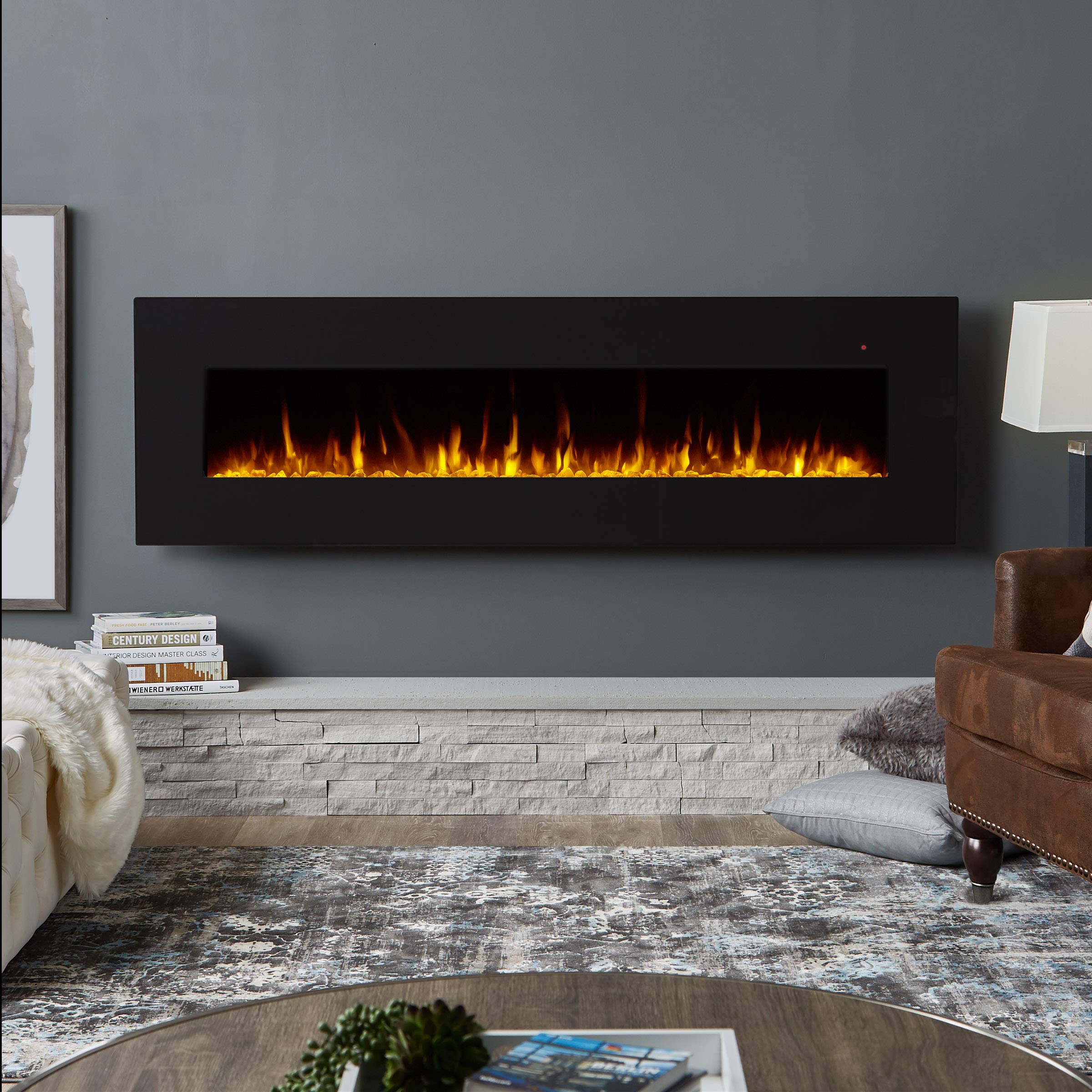 Real Flame Corretto 72-Inch Black Electric Fireplace - Modern Heating Solution for Living Room, Bedroom & Office