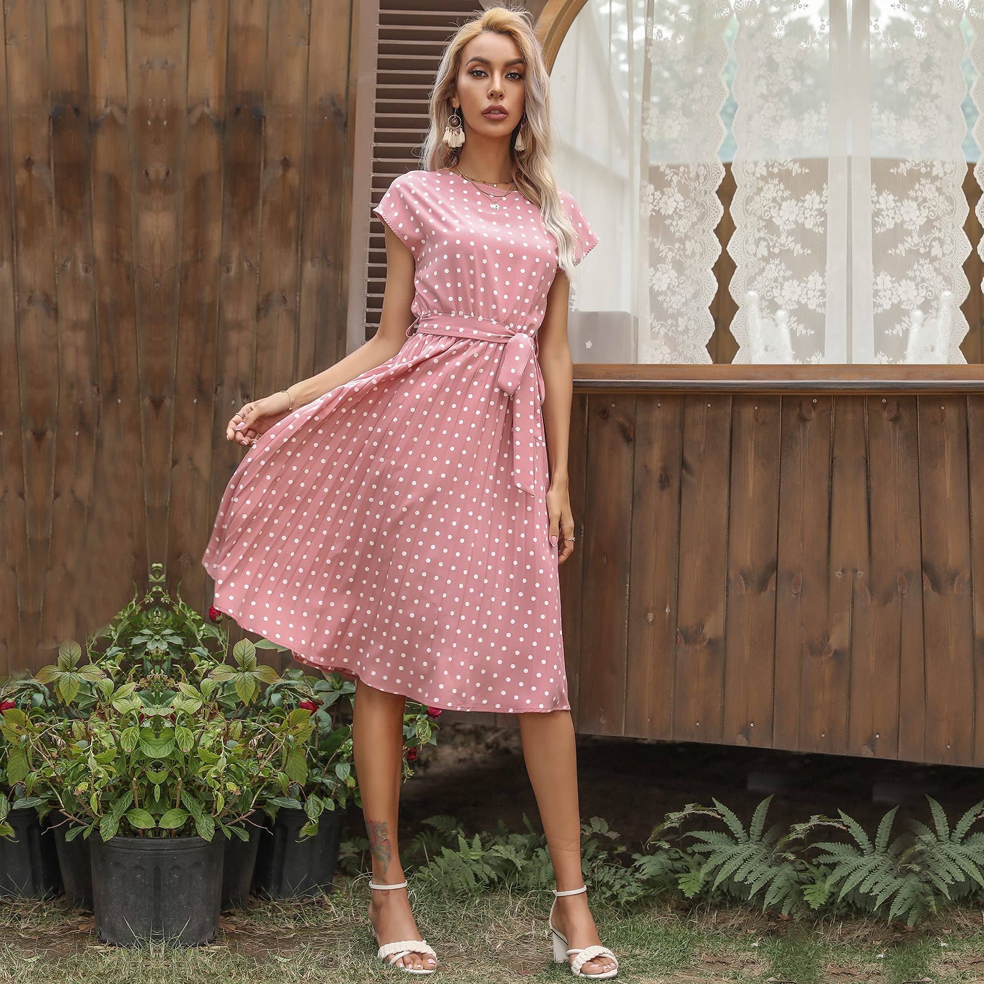 Women's Short Sleeve Polka Dot Summer Dress - Casual Flowy Beach Sundress for Vacation, Party & Outdoor Activities