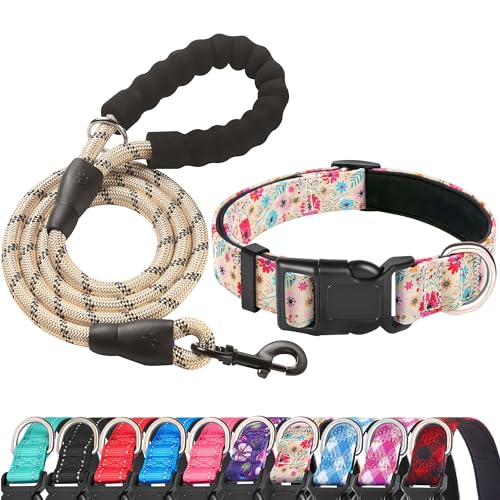 Vanila/pink Floral Collar+Leash
