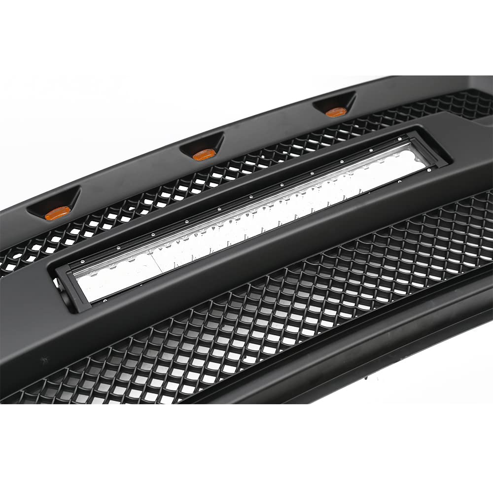 JX Racing Performance Front Upper Grille with LED Light Bar for Ford F150 2015-2017 - Matte Black (No Camera Hole) | Off-Road & Truck Accessories Upgrade