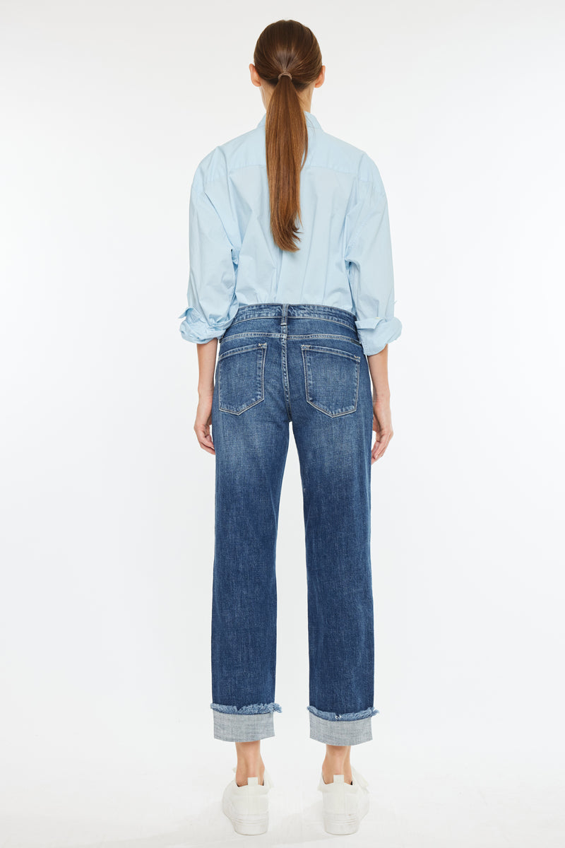 Russell Mid Rise Boyfriend Jeans for Women - Comfortable Stretch Denim Pants with Relaxed Fit - Perfect for Casual Wear, Weekend Outings & Everyday Style