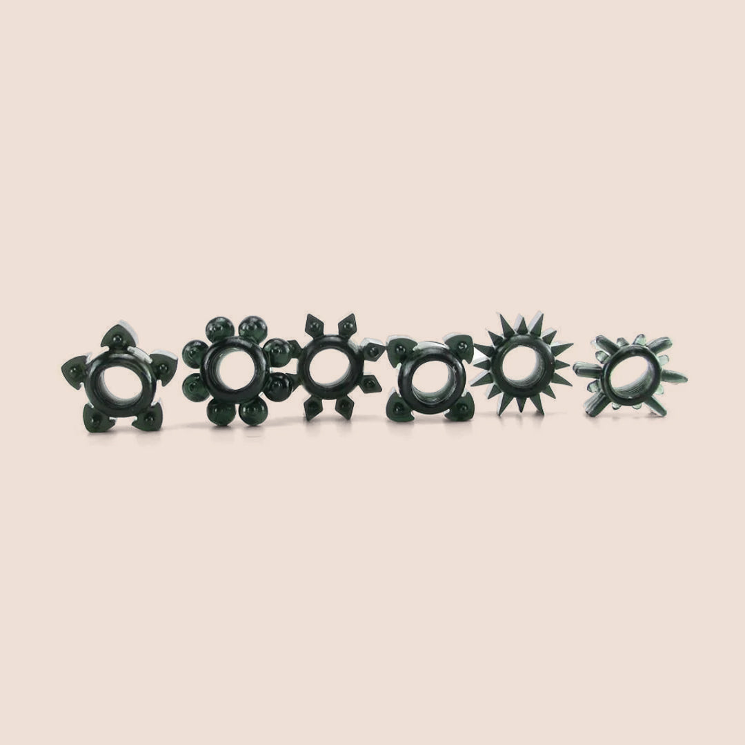 Doc Johnson Tower of Power - Set of 6 Black Cock Rings for Men | Premium Silicone Penis Rings for Enhanced Pleasure & Performance | Perfect for Couples Play & Solo Intimacy