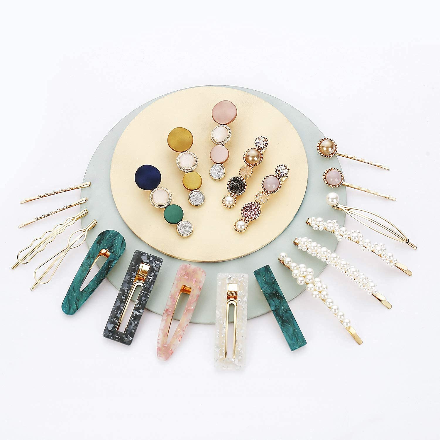 Elegant Handmade Pearls Acrylic Resin Hair Clips & Marble Alligator Bobby Pins - 12 Pack Multicolor Hair Barrettes for Women & Girls | Wedding, Party, Prom Hair Accessories Gift Set