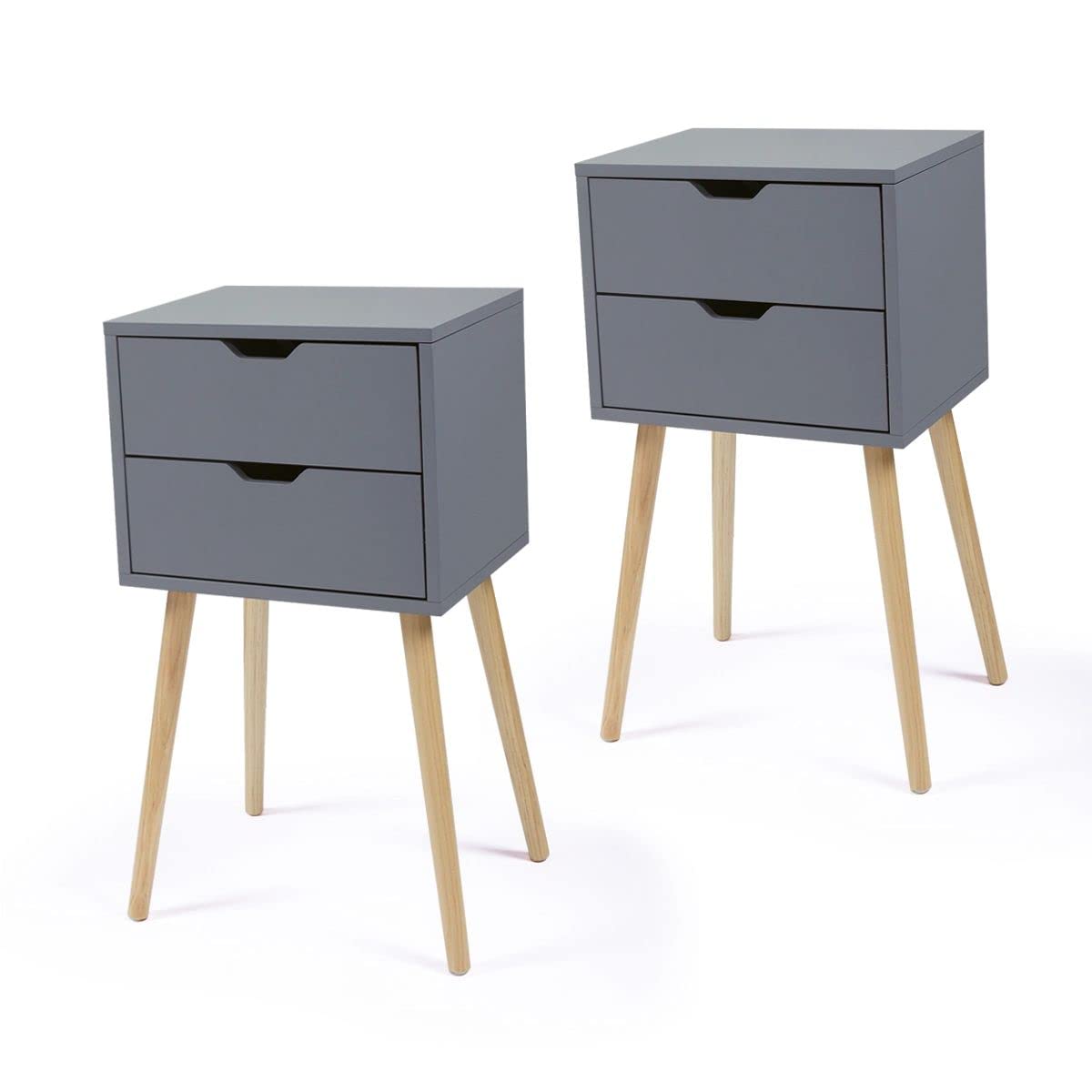 Modern 2-Piece Wood Nightstand Set with Storage Drawers - Solid Wood Legs, Gray Bedside Tables for Bedroom | Night Stands with 2 Drawers for Home Organization, Perfect for Small Spaces & Apartment Living
