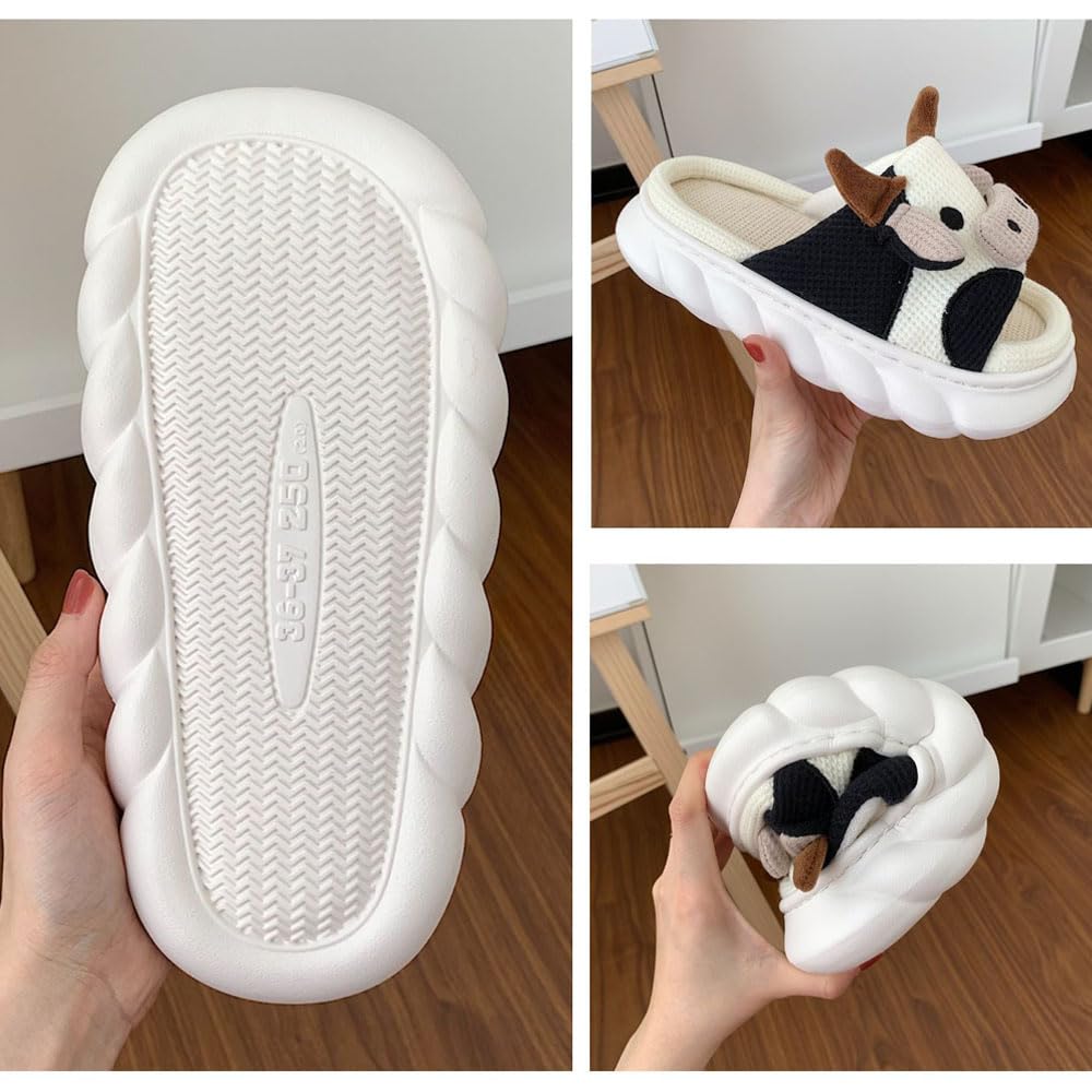 GGOOB Women's Cow Slippers - Cute Animal House Slippers, Kawaii Indoor Slides for Women, Soft & Comfortable Funny Home Slippers - Perfect for Relaxing at Home, Lounging, and Gift Giving