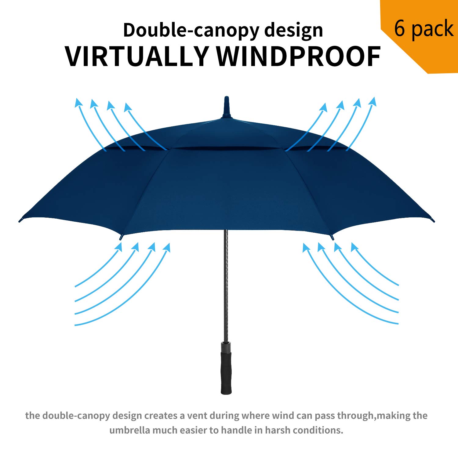 MRTLLOA 6 Pack Golf Umbrella - 68/62 Inch Large Windproof Double Canopy with Automatic Open - Heavy Duty UV Protection Umbrellas for Men & Women - Perfect for Golf, Beach, Outdoor Events & Daily Use