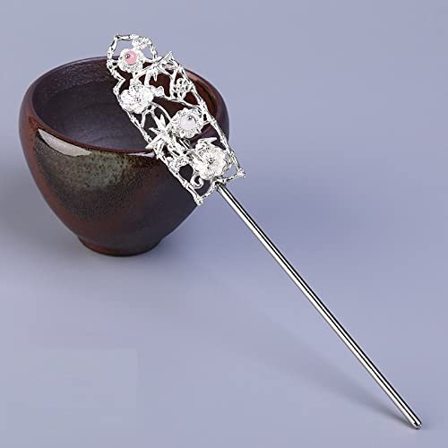 Elegant Silver Flower Hair Sticks for Buns - 2 Pack Traditional Hair Chopsticks for Women with Thick Hair | Perfect for Weddings, Parties & Everyday Hairstyles