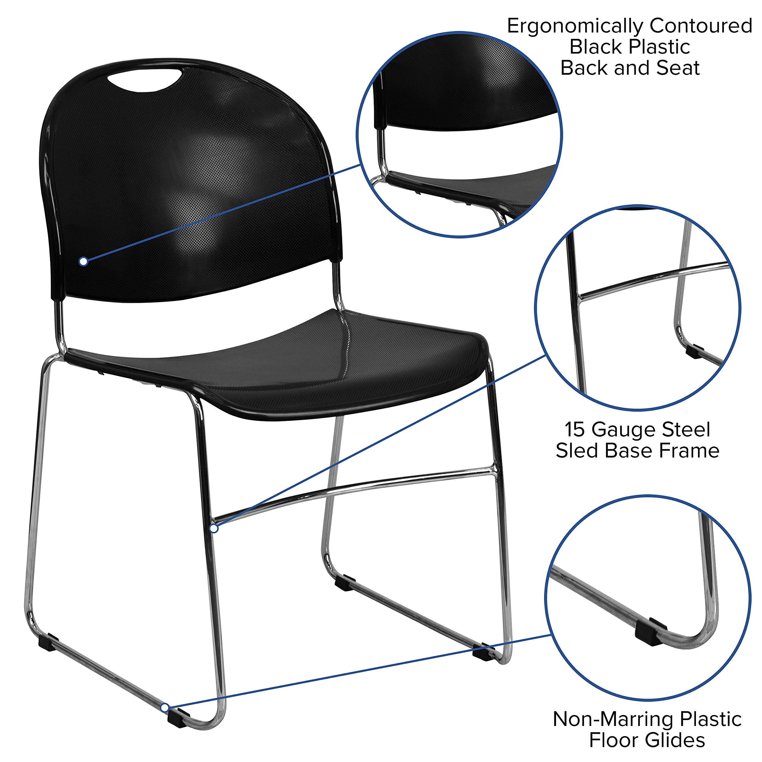 Black Ultra-Compact Stackable Chair - Space-Saving Office Guest Chair & Student Chair for Classrooms, Events, and Small Spaces