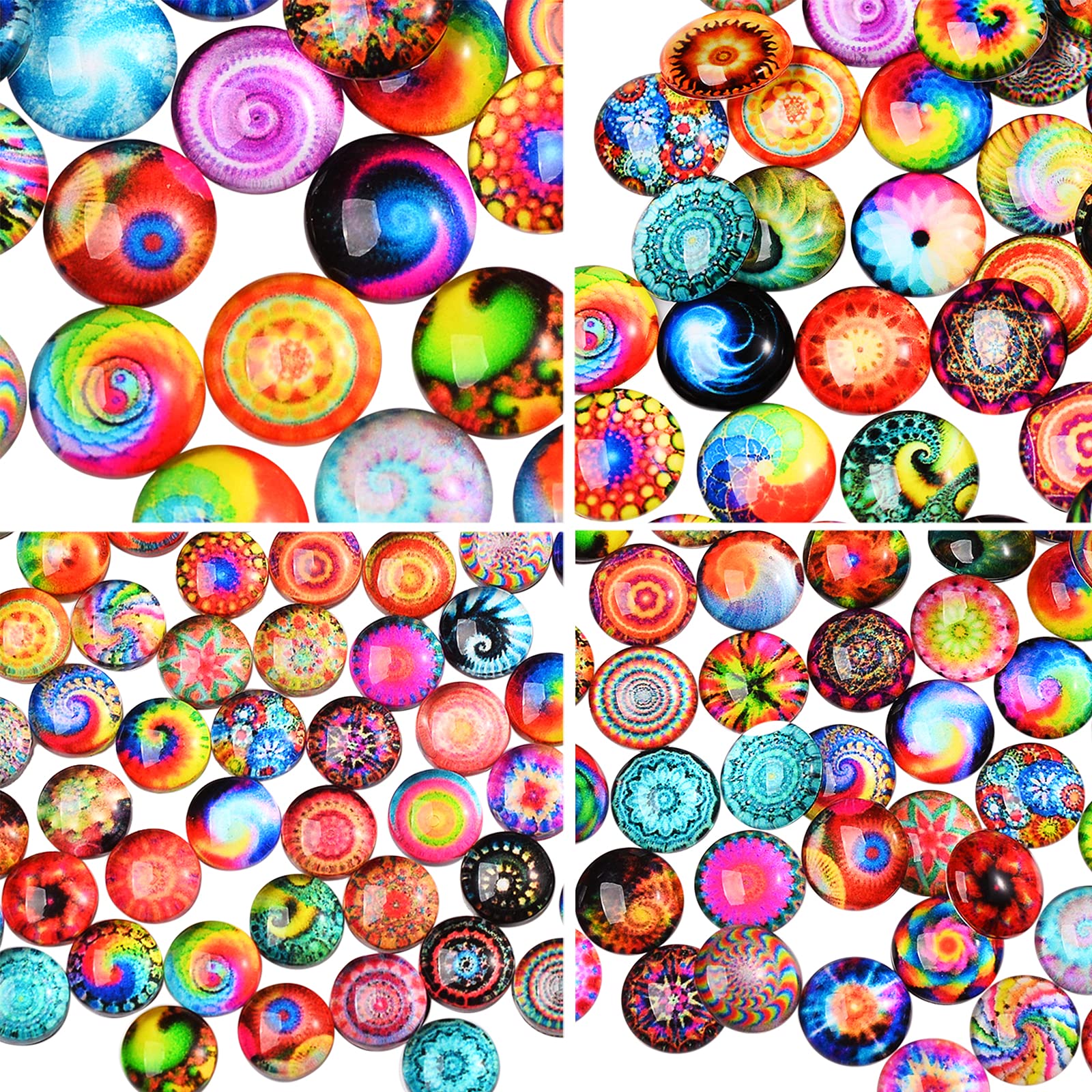 BEEFLYING 280pcs Kaleidoscope Glass Cabochons - Half Round & Floral Flatback Dome Cabochons for DIY Jewelry Making - Perfect for Necklaces, Bracelets, and Craft Projects