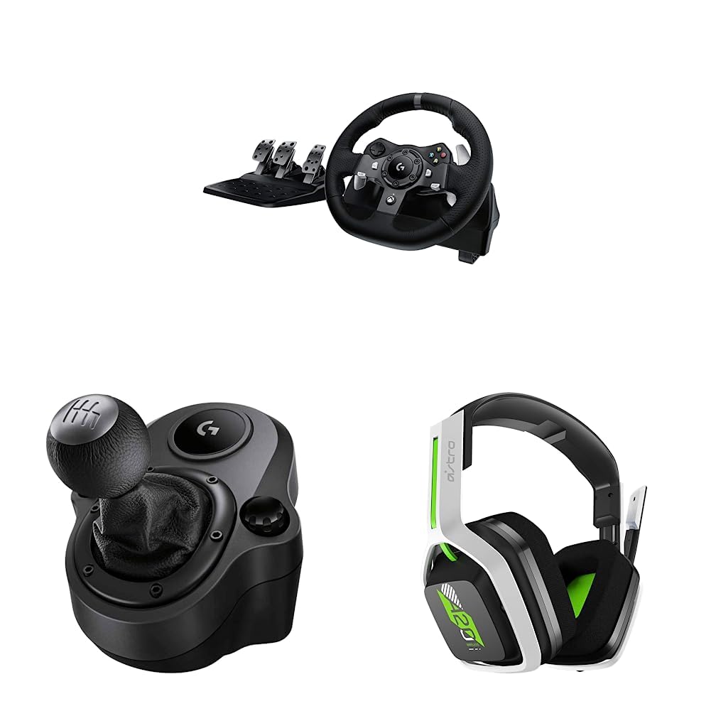 Logitech G920 Driving Force Racing Wheel with Floor Pedals & Shifter + A20 Wireless Gaming Headset Bundle - Compatible with Xbox Series X|S, Xbox One & PC - Perfect for Racing Simulators & Gaming Setups