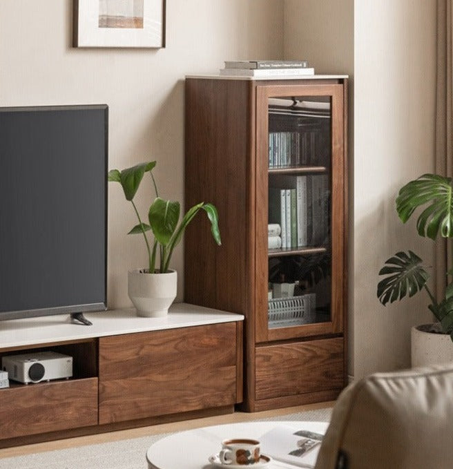 Premium Black Walnut Solid Wood Rock Slab Side Cabinet - Rustic Nightstand, Entryway Storage, or Living Room End Table - Handcrafted Furniture for Modern & Farmhouse Decor