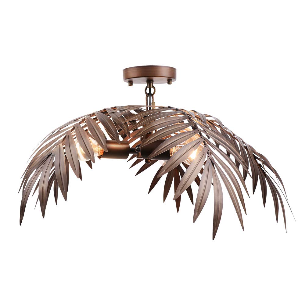 Vintage Tropical Coconut Leaves Ceiling Light - Unique Rustic Tree Chandelier for Living Room, Dining Room & Bedroom | Energy-Efficient LED Lighting for Cozy Home Decor