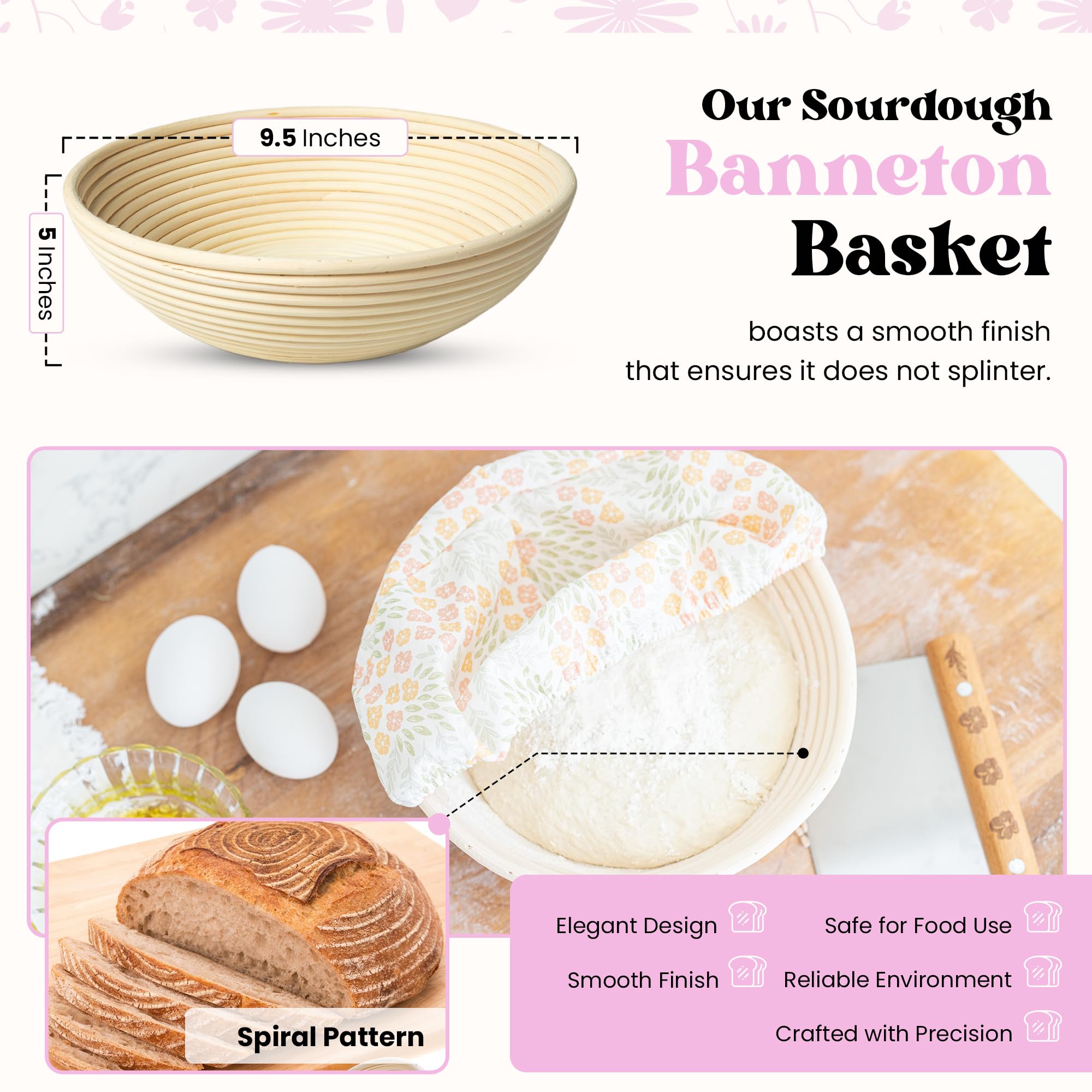 Premium Oval Banneton Bread Proofing Basket Set of 2 (9 Inch) - Natural Rattan Sourdough Proofing Kit for Artisan Bread Baking | Perfect for Homemade Sourdough, Baguettes & Rustic Loaves | Ideal for Bakers & Bread Making Enthusiasts