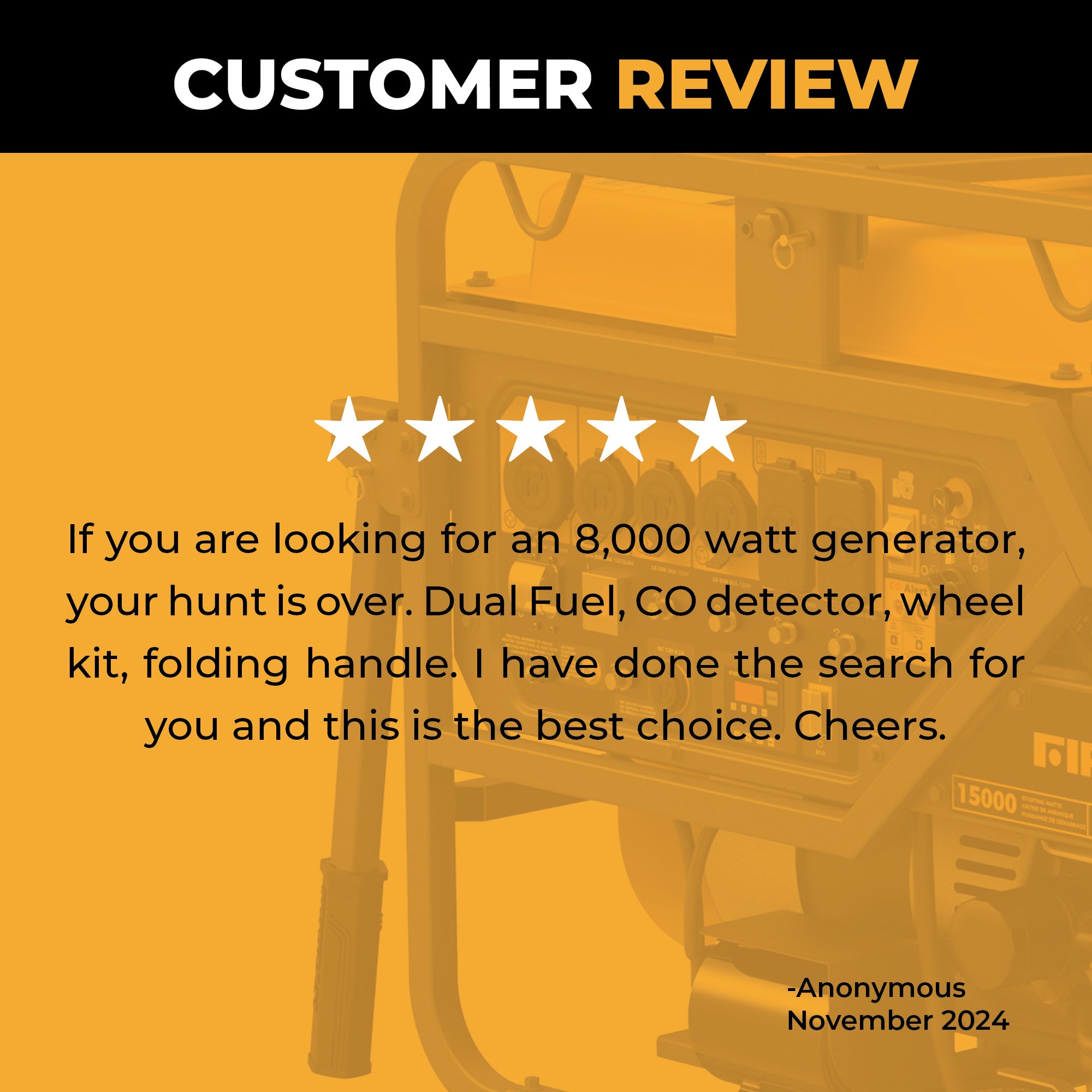 10000W Dual Fuel Portable Generator with Electric Start - 120/240V Output & CO Alert - Perfect for Home Backup Power, Camping, and Outdoor Events