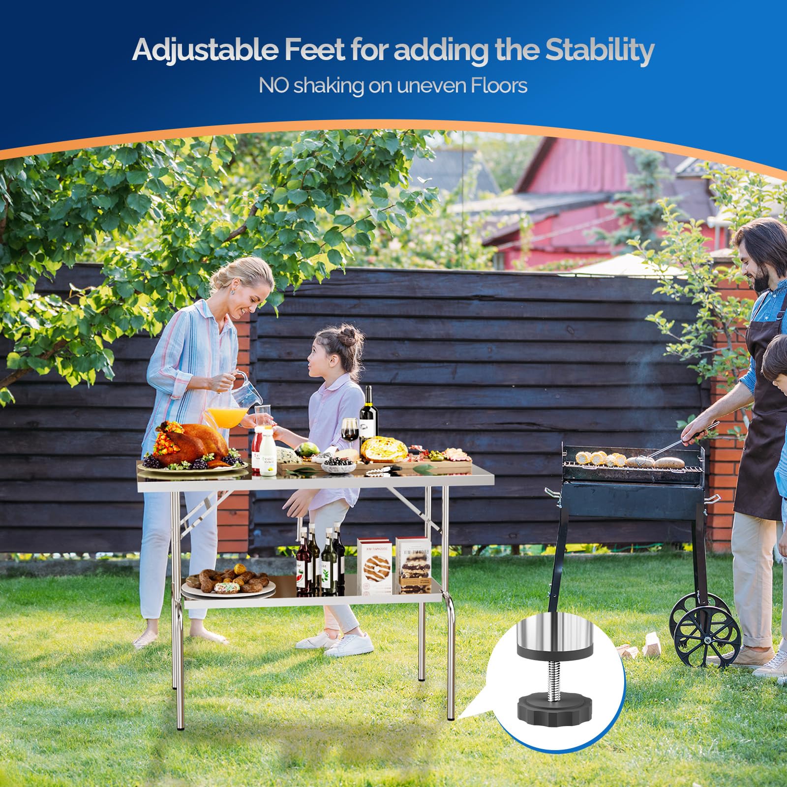 ROVSUN 48 x 24 Inch NSF Certified Stainless Steel Folding Table - Heavy Duty Commercial Prep Table with Undershelf | Portable for Kitchen, Restaurant, Hotel, Outdoor Camping & Picnic | Perfect for Food Prep, Buffet Serving & Outdoor Dining