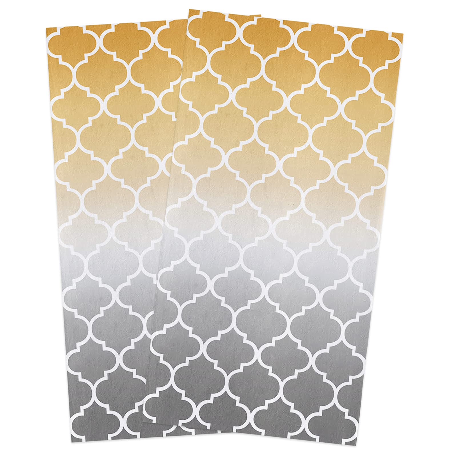 Premium Cotton Kitchen Towels Set (2 Pack) - Super Soft & Absorbent 16x28 Inches Dish Cloths, Hand Towels & Cleaning Rags in Yellow Grey Morocco Ombre - Perfect for Dishes, Bar Cleaning & Home Decor