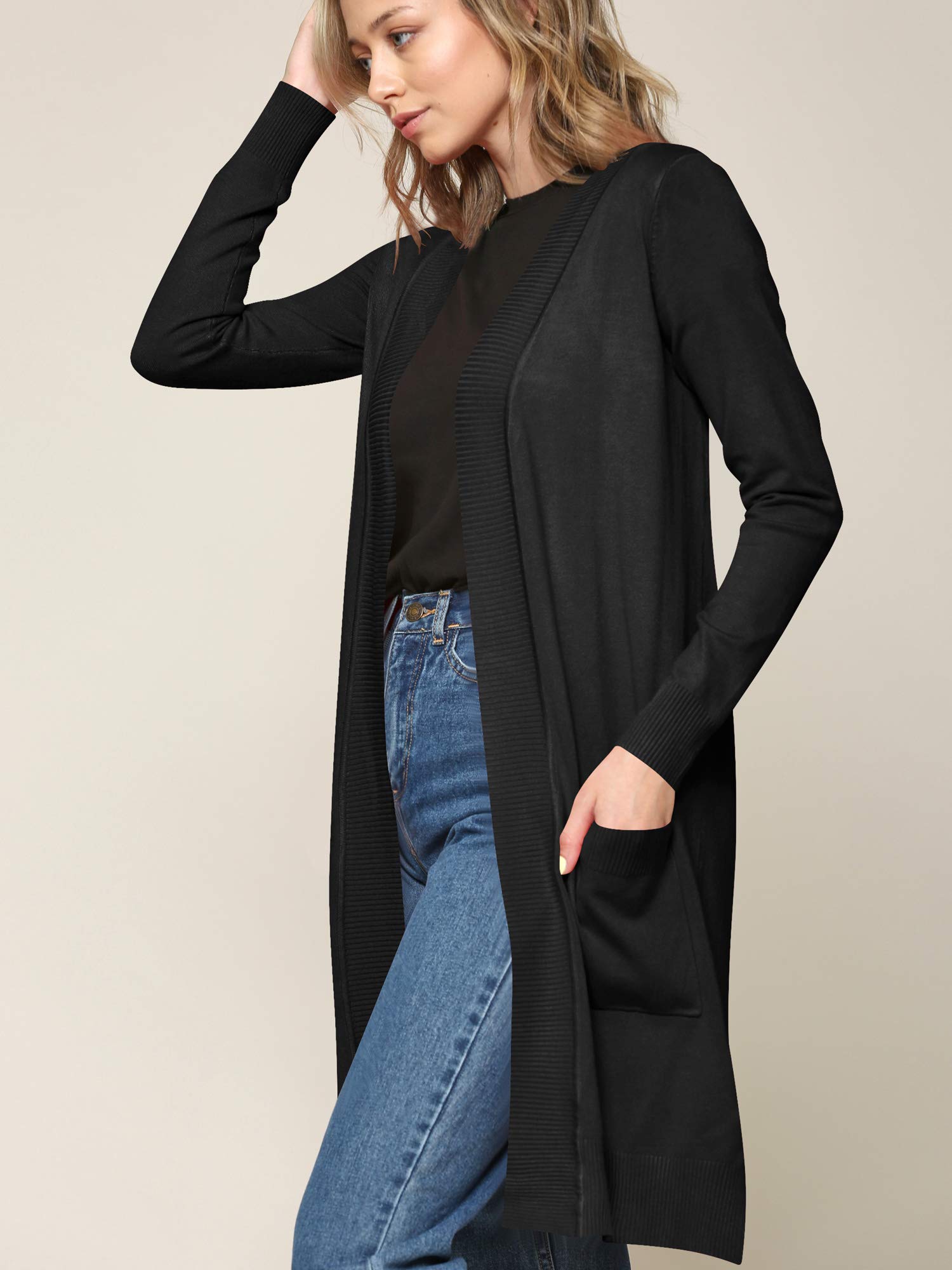 Johnny Women's Open Front Long Sleeve Knit Cardigan Sweater with Pockets - Cozy Casual Wear for Fall & Winter, Perfect for Office, Lounge and Coffee Dates