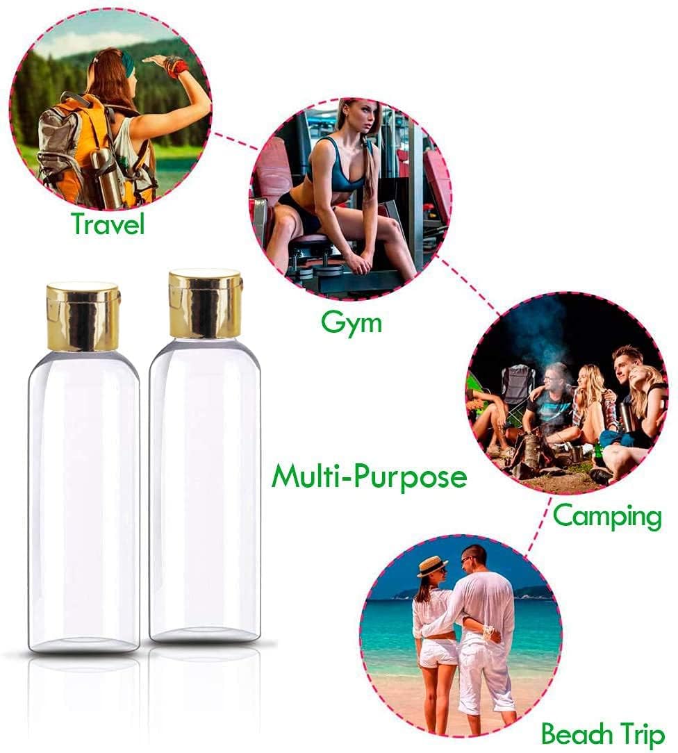 Atipriya 100ml Empty Clear Plastic Bottles - 3 Pack Refillable Travel Size Cosmetic Containers with Gold Flip Cap | Leak Proof Squeeze Bottles for Shampoo, Lotion, Essential Oils | Perfect for Travel, Gym, Home & DIY Beauty Products