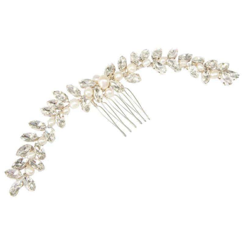 Elegant Bridal Pearl Hair Comb with Crystals - Silver 7404 Wedding Hair Accessory for Brides, Bridesmaids & Special Occasions