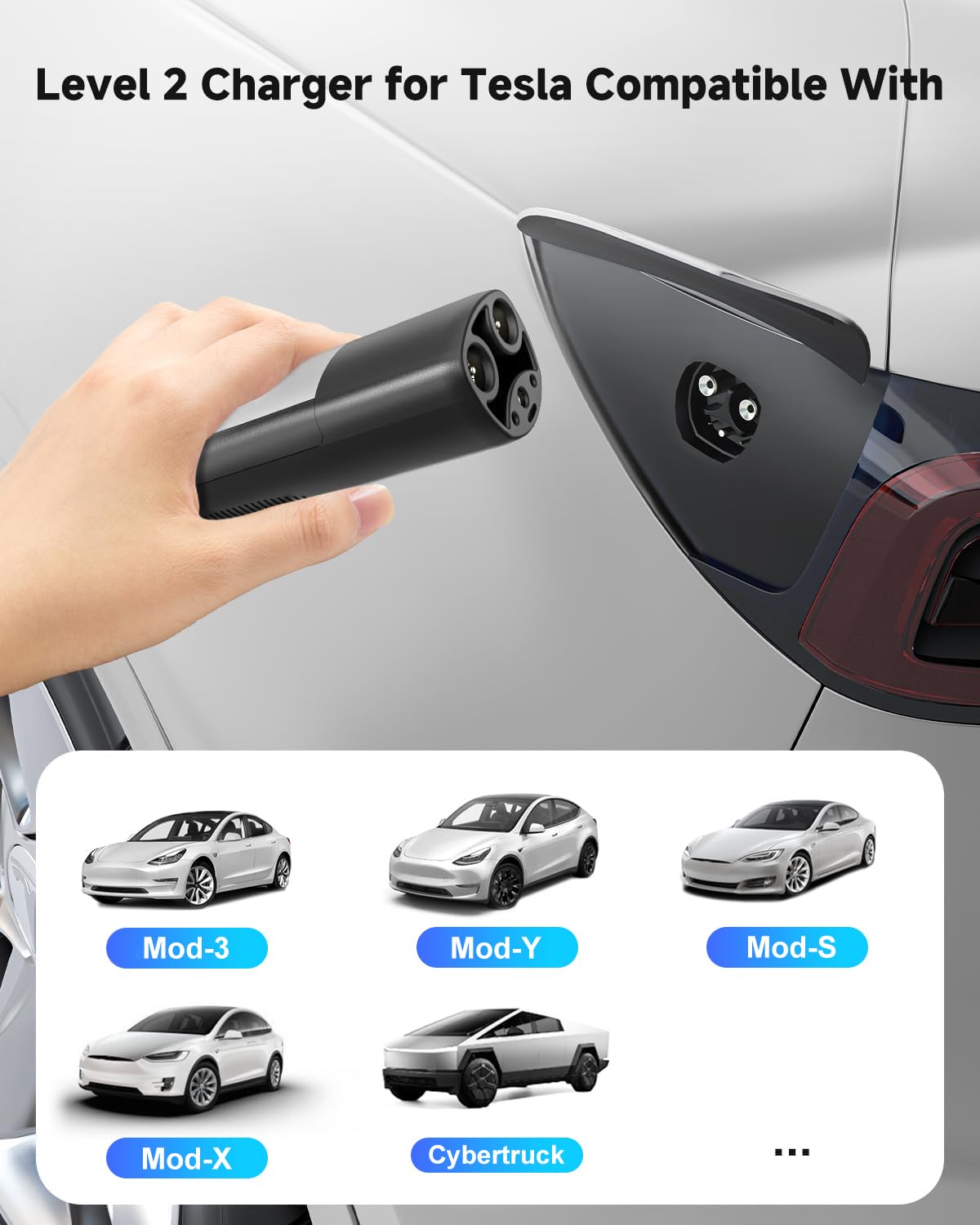 32Amp 240V Level 2 EV Charger for Tesla & All NACS Vehicles - 7.68kW Fast Charging, NEMA 14-50 Plug, Adjustable Current, 25FT Portable Electric Car Charger (Black) - Perfect for Home & Road Trip Charging