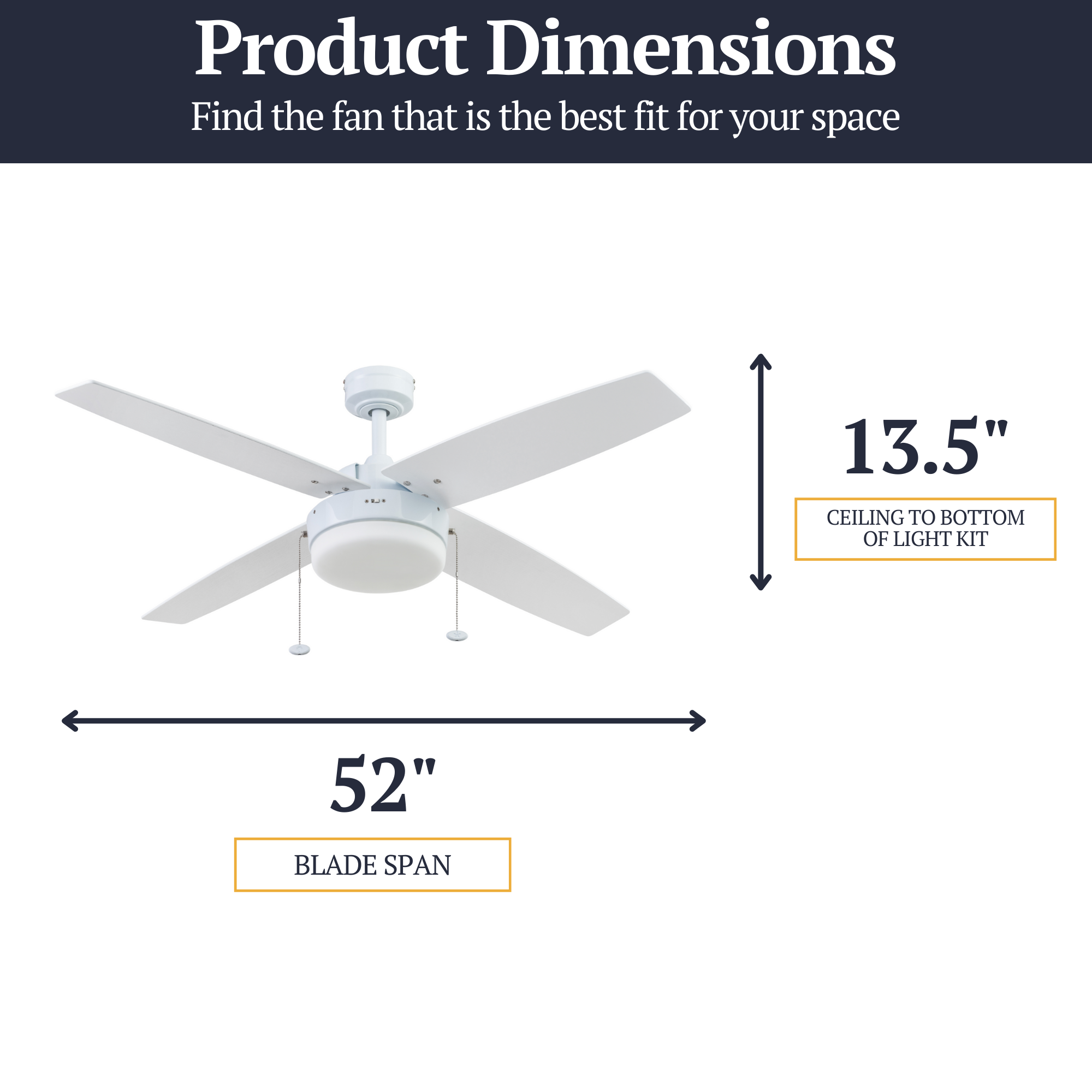 52 Inch Memphis White Ceiling Fan with Pull Chain - Perfect for Living Room, Bedroom, and Outdoor Spaces