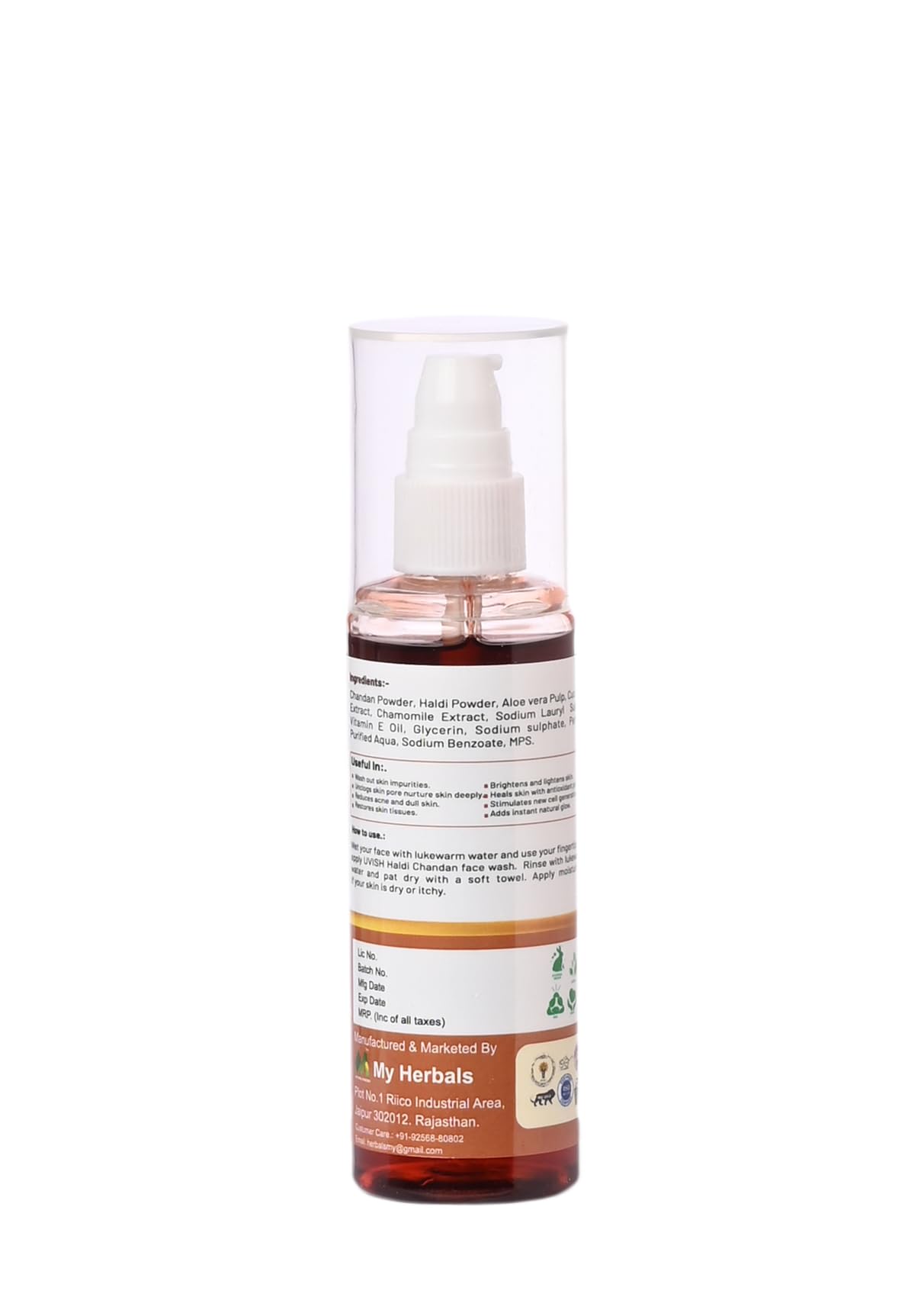 Uvish Haldi Chandan Face Wash - Ayurvedic Turmeric & Sandalwood Face Cleanser for Men & Women | Brightening & Detanning Formula with Ubtan | 100ml | Perfect for Daily Skincare Routine & Achieving Radiant Glow