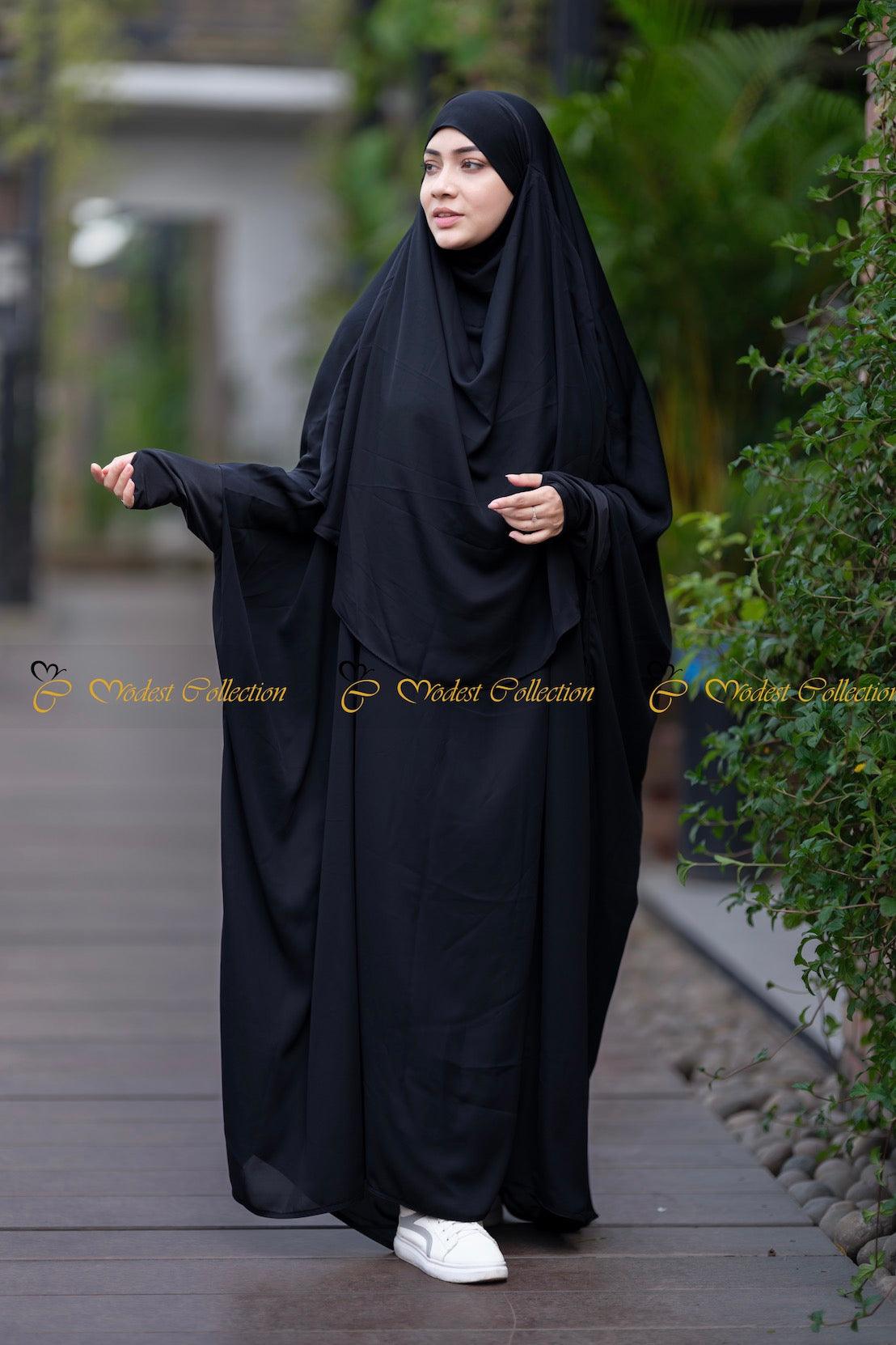Black Full-Length Niqab with Attached Jilbab - Modest Islamic Wear for Prayer, Travel & Everyday Use