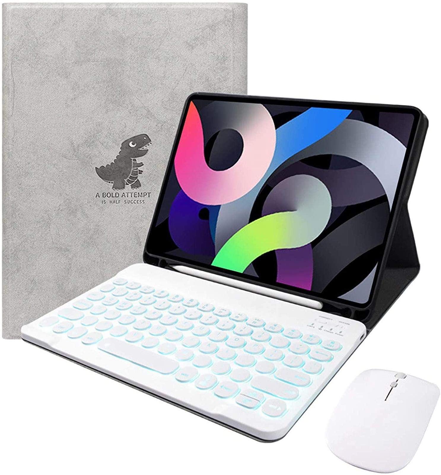 2020 iPad Air 4 10.9-inch Keyboard Case with Backlit Detachable Keyboard - 7 Color Options, Slim Folio Smart Cover Compatible with iPad Air 4th Gen (Supports Apple Pencil Charging) | Gray with White Keyboard | Perfect for Work, Study & Travel