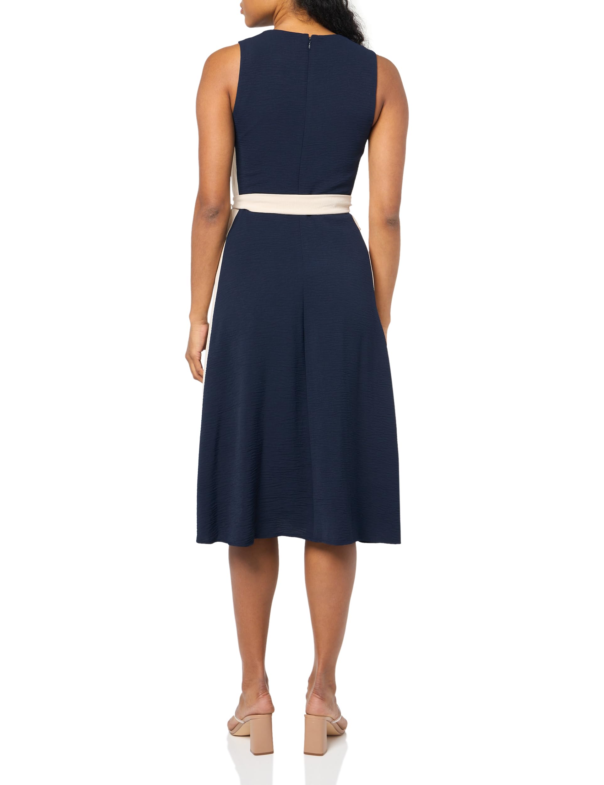 DKNY Women's Sleeveless Two-Toned Tie Waist Midi Dress - Perfect for Summer Parties, Cocktail Events & Office Wear