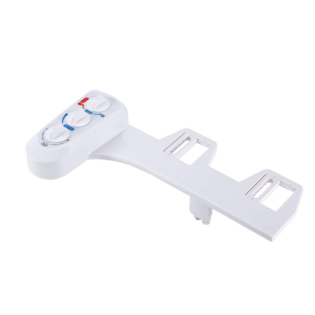 Non-Electric Bidet Toilet Seat Attachment with Dual Nozzle - Adjustable Hot & Cold Water Spray, Pressure Control - Perfect for Bathroom Hygiene & Comfort (White)