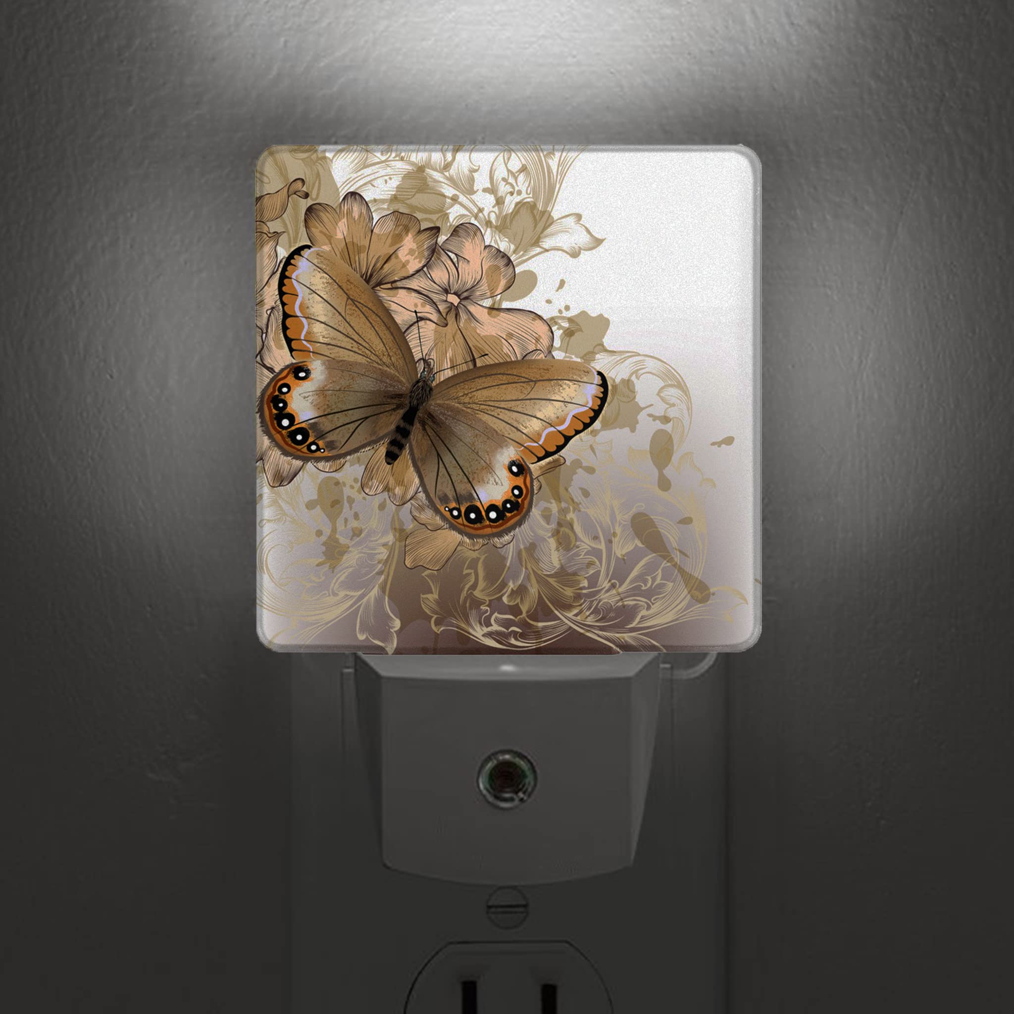 Floral Butterfly Night Light - Plug in LED Wall Lamp with Auto Light Sensor, Acrylic Glass Decor for Bedroom, Stairs, Kitchen, Bathroom | Perfect for Nighttime Safety & Nursery Decor