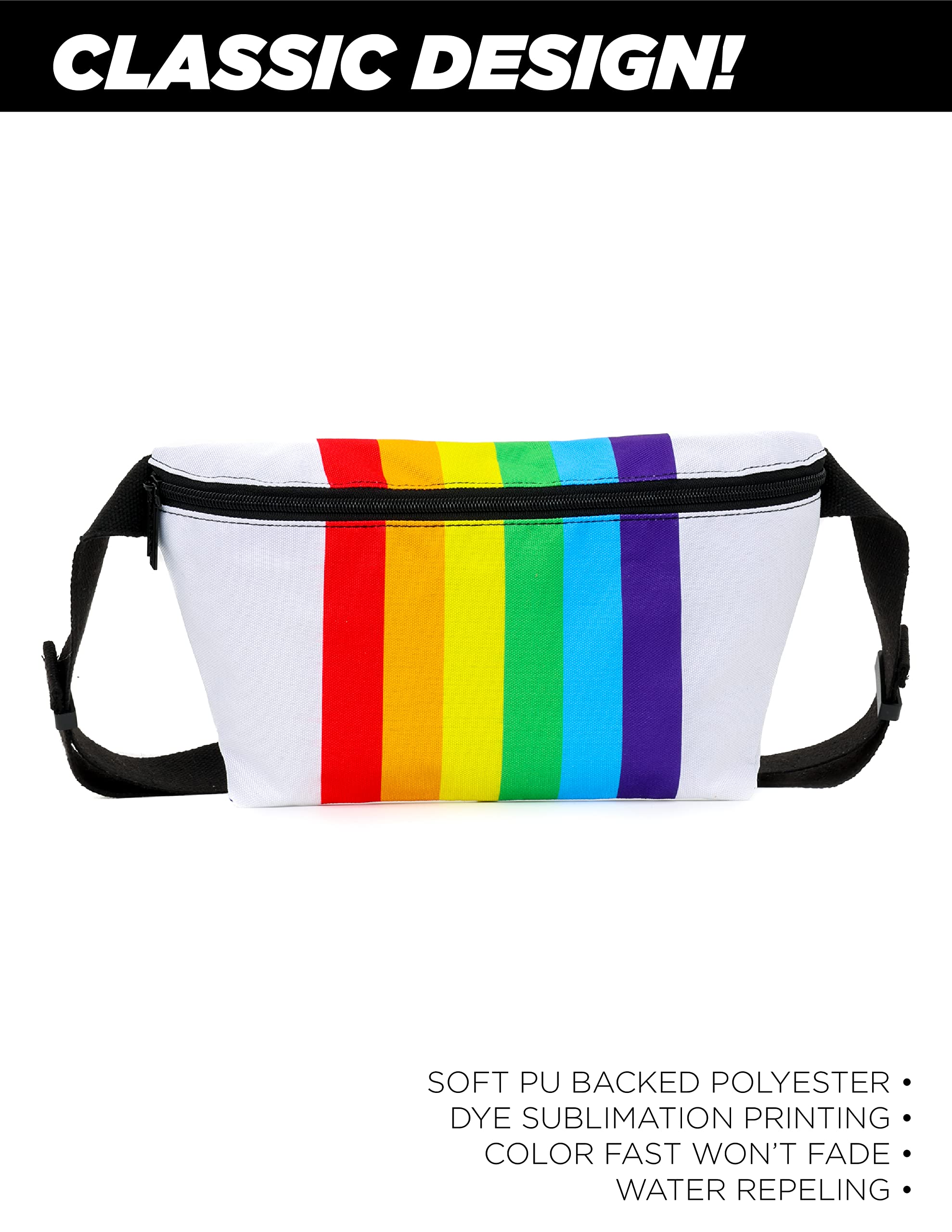 Vintage 80s/90s Small Fanny Pack for Women & Men - Slim Unisex Rainbow Crossbody Belt Bag - Lightweight Travel Waist Pack for Festivals, Concerts, Running & Daily Use | Rainbow Stripe Design