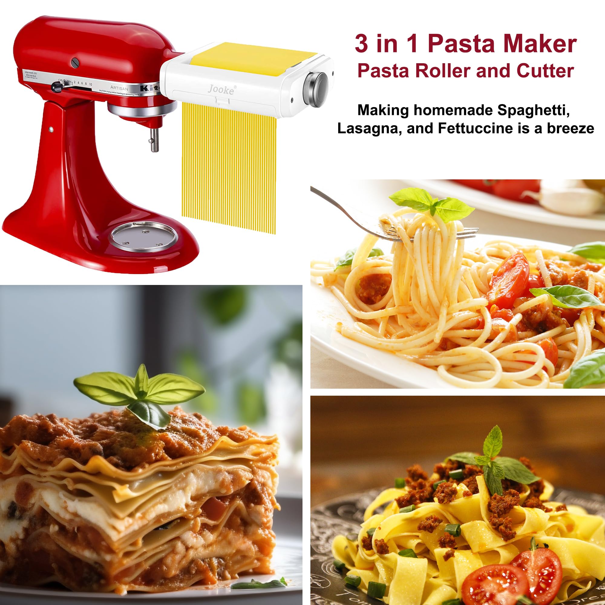 3-in-1 Pasta Maker Attachment for KitchenAid Stand Mixers - Dough Roller, Spaghetti & Fettuccine Cutter with Cleaning Brush | Perfect for Homemade Pasta, Ravioli & Noodles | Ideal for Italian Cooking, Family Dinners & Restaurant-Quality Meals