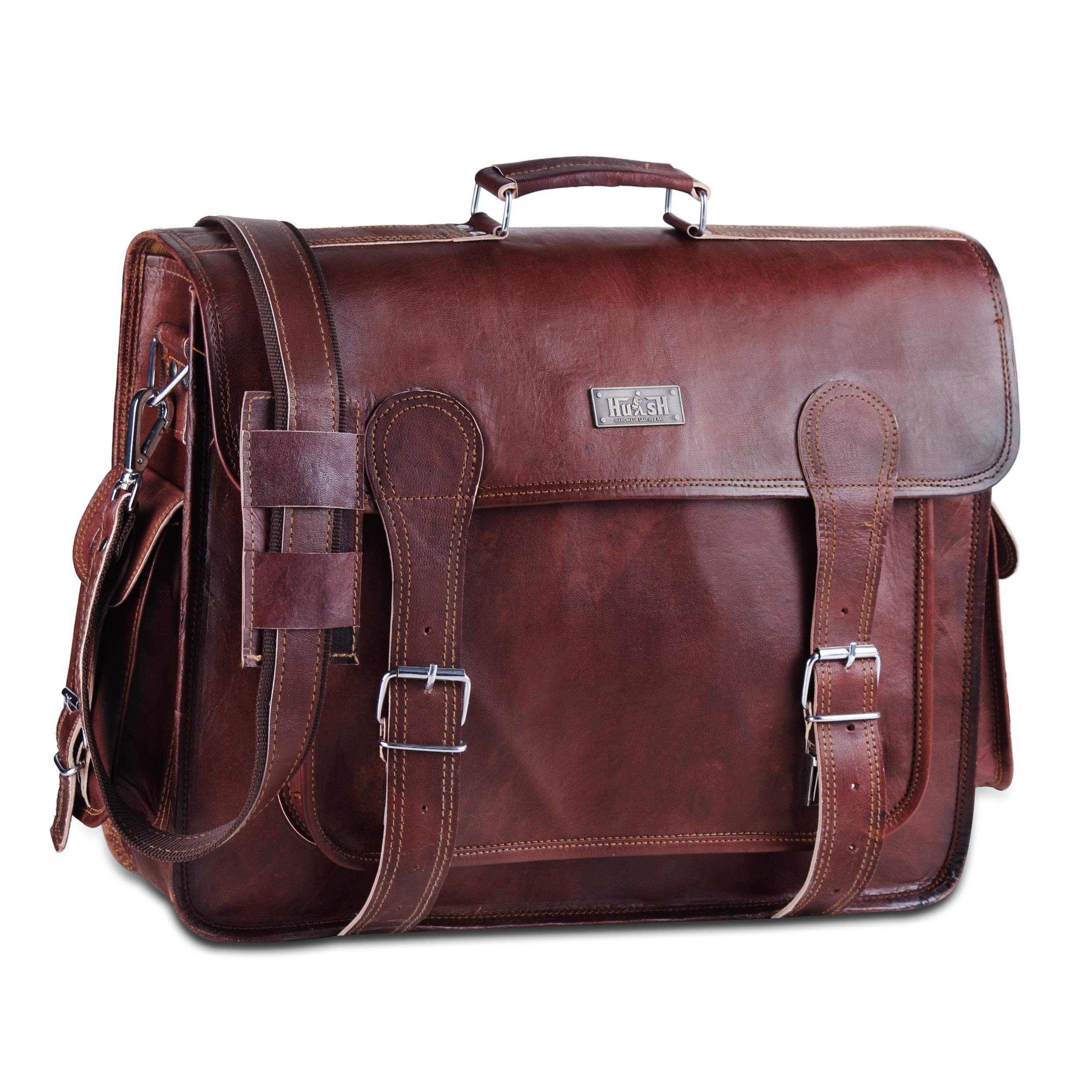 Vintage Brown Leather Messenger Bag for Men & Women - 18 Inch Large Crossbody Shoulder Bag, Laptop Briefcase for Work, Travel & Business - Stylish & Durable Office & Commuter Bag