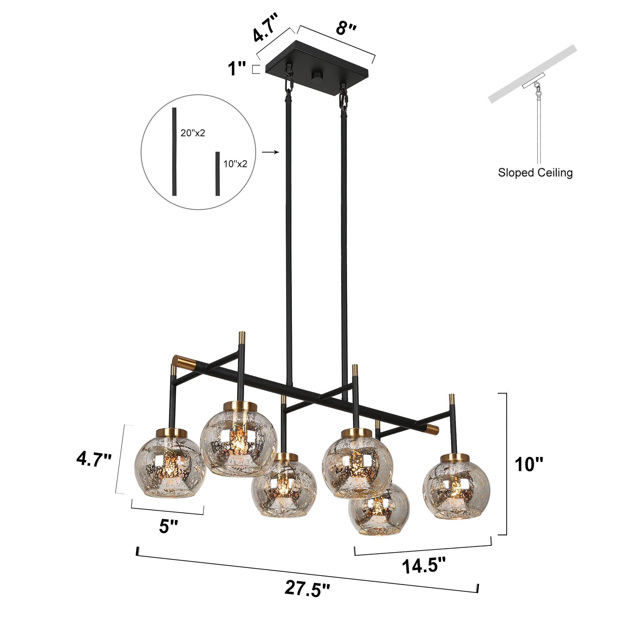 KSANA Modern Black & Gold Metal Chandelier - 27.5