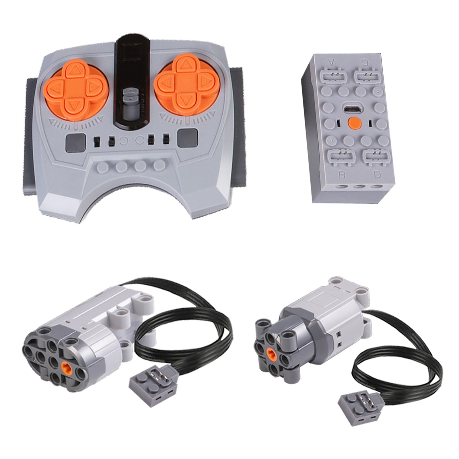 4PCS LEGO Technic-Compatible Power Functions Motor Set with APP Remote Control - Includes 1 x Dual Remote, 1 x Lithium Battery Box, 1 x Servo Motor, 1 x L-Motor - Perfect for DIY Technic Cars, Robots & STEM Projects