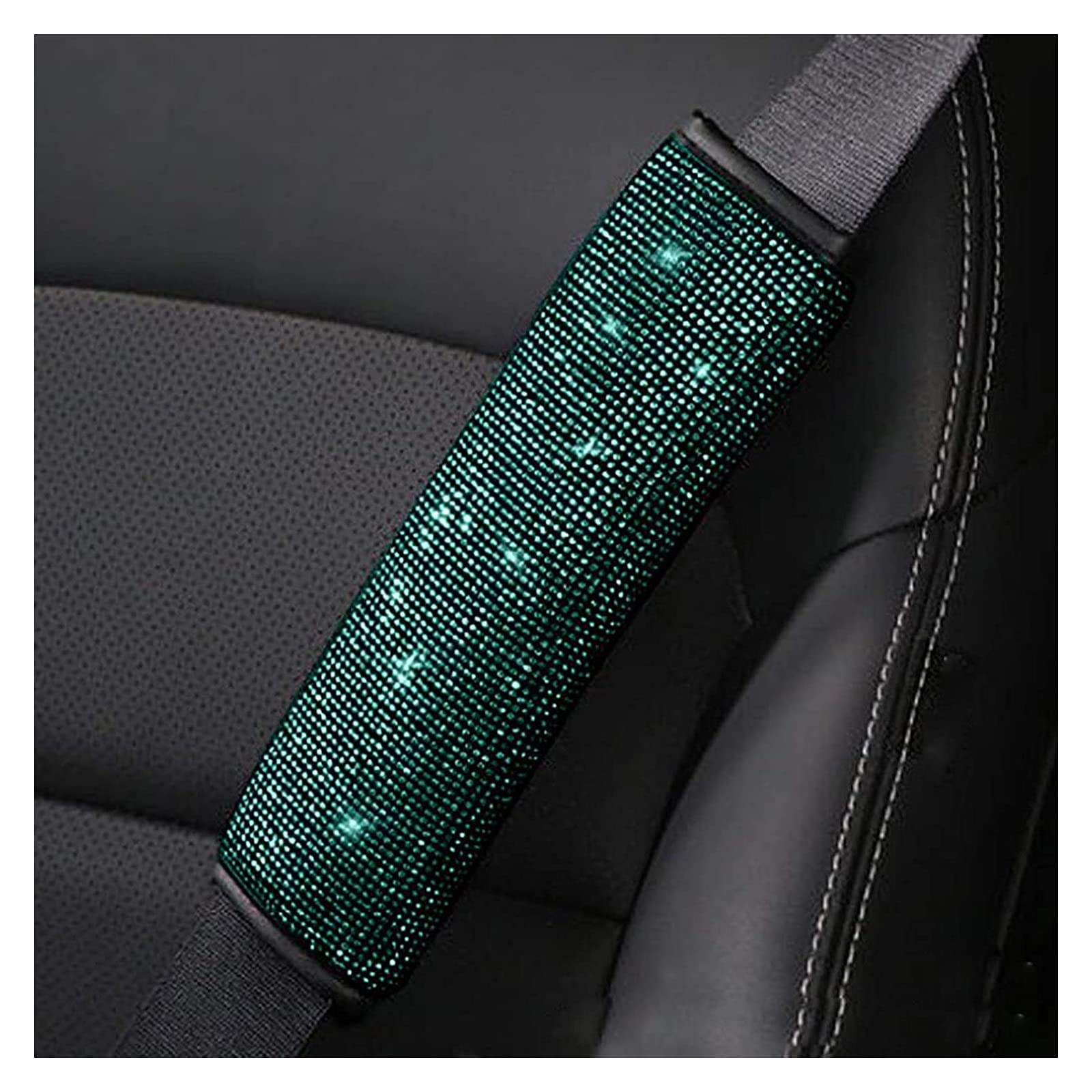 4 Packs Crystal Diamond Seat Belt Shoulder Pads - Bling Bling Car Safety Belt Covers for Women & Girls | Sparkly Auto Accessories for Comfort & Style (Green, 4 Pcs) - Perfect for Commuting, Road Trips & Car Decor