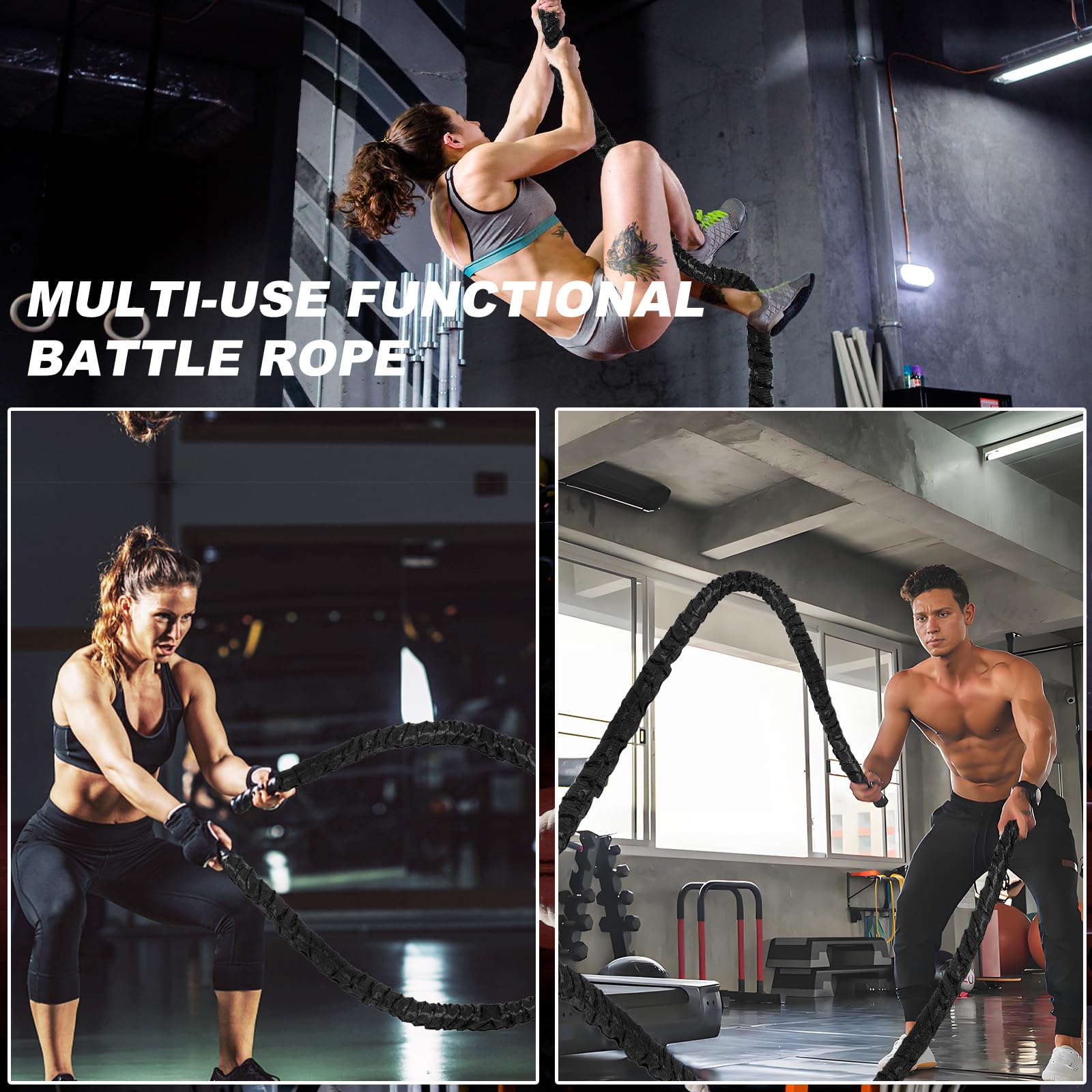 Battle Ropes for Home Gym - Heavy Duty Exercise Ropes for Full Body Workout & Strength Training - Perfect for CrossFit, HIIT, and Cardio Fitness