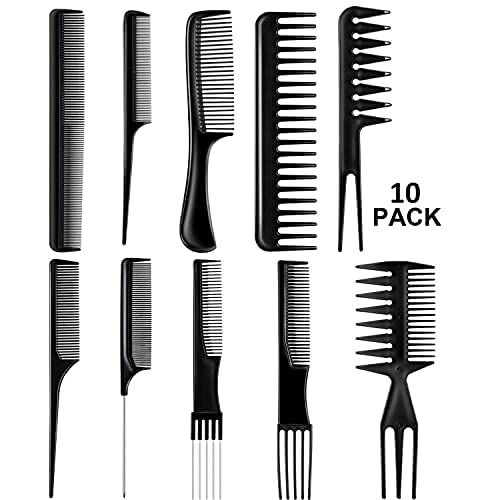 Professional Hair Cutting & Styling Comb Set - 10 Pack Multipurpose Hair Brushes for Salon & Home Use (Black) | Perfect for Barbers, Hairstylists & DIY Hair Care