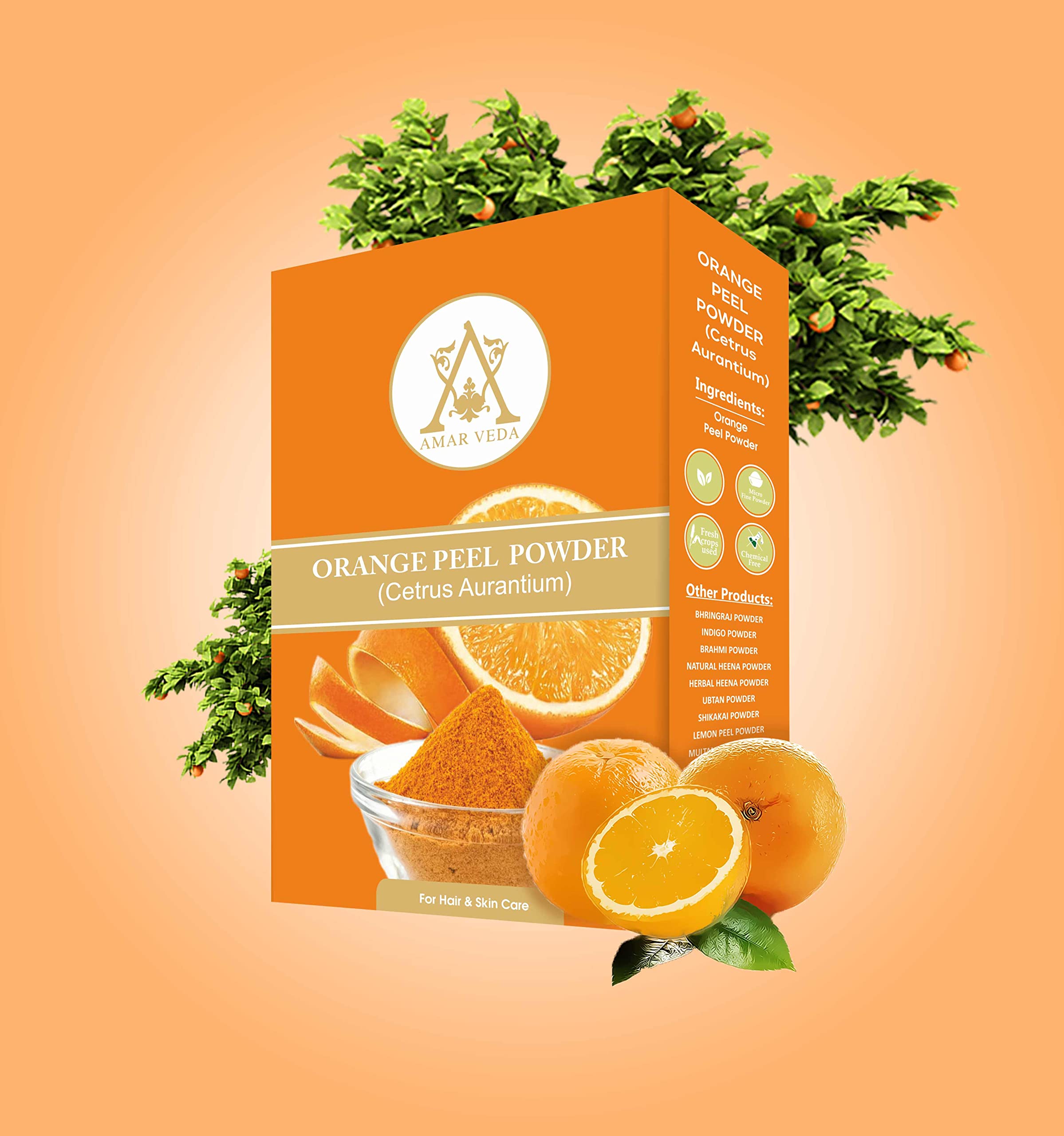 Amar Veda 100% Natural Orange Peel Powder (Citrus Aurantium) - 100g for Skin Hydration & Moisturization | DIY Face Mask, Body Scrub & Natural Skincare Solution