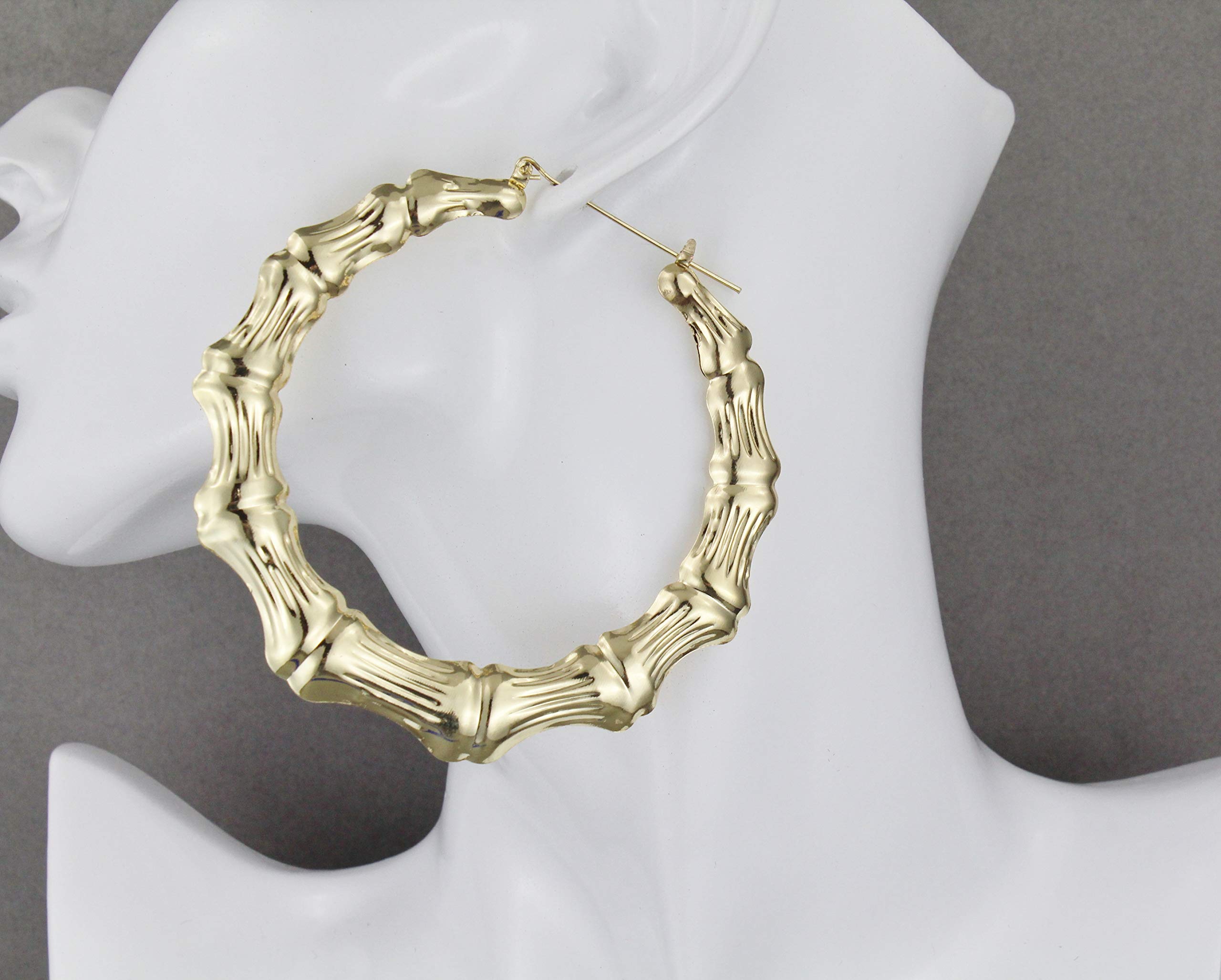 Gold Tone Bamboo Hoop Earrings - 3.25 Inch Large Hollow Metal Door Knocker Hoops for Women | Perfect for Parties, Weddings & Everyday Fashion Accessories