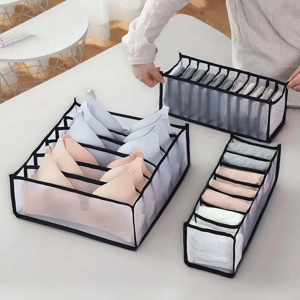 JINYISI Wardrobe Clothes Organizer & Underwear Storage Box - 6 Grid Drawer Organizer for Socks, Panties, Bras - Space Saving Foldable Divider for Bedroom Closet & Dresser Organization (Perfect for Travel & Small Space Storage)
