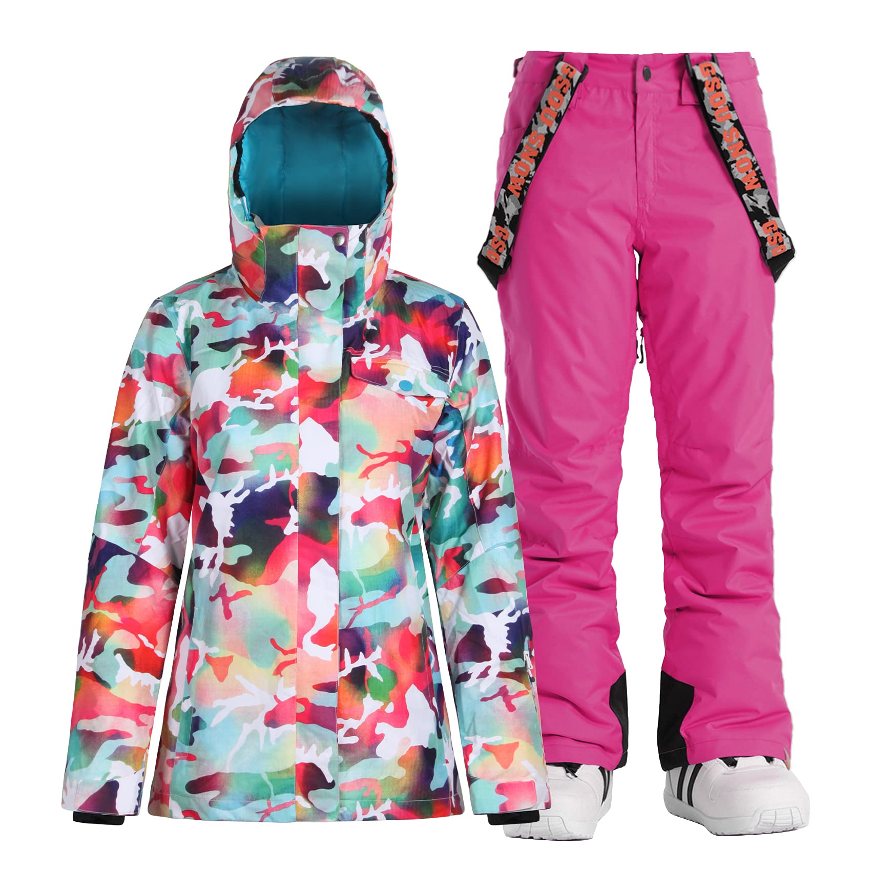 GSOU SNOW Women's Ski Jacket & Pants Set - Waterproof Windproof Insulated Snowsuit with Hood for Skiing & Snowboarding | Winter Sports Outfit for Warmth & Protection