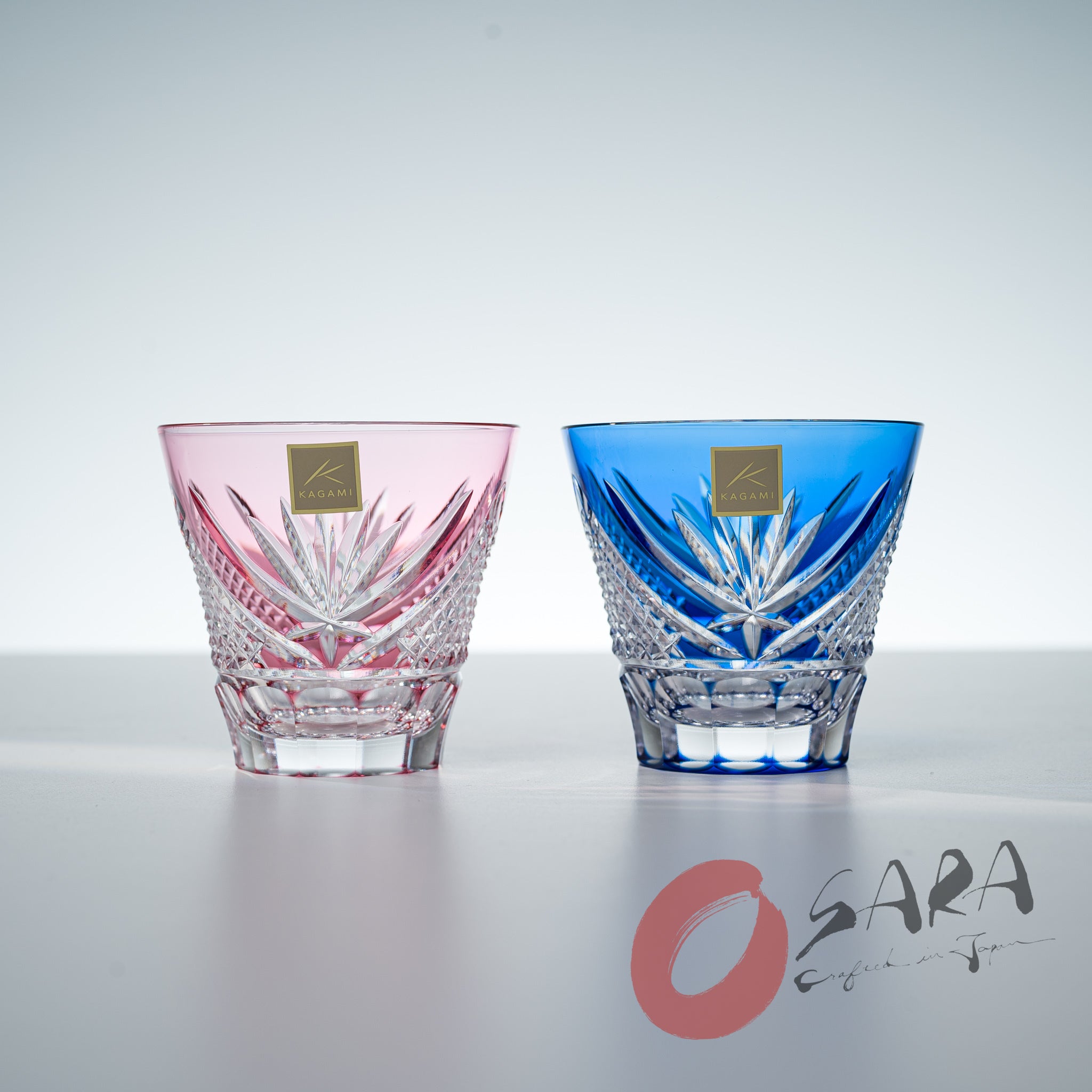 Premium KAGAMI Crystal Edo Kiriko Sake Glasses Set - 140ml Handcrafted Japanese Cut Glass with Fuji Design - Perfect for Sake Tasting, Japanese Dining & Gift Giving