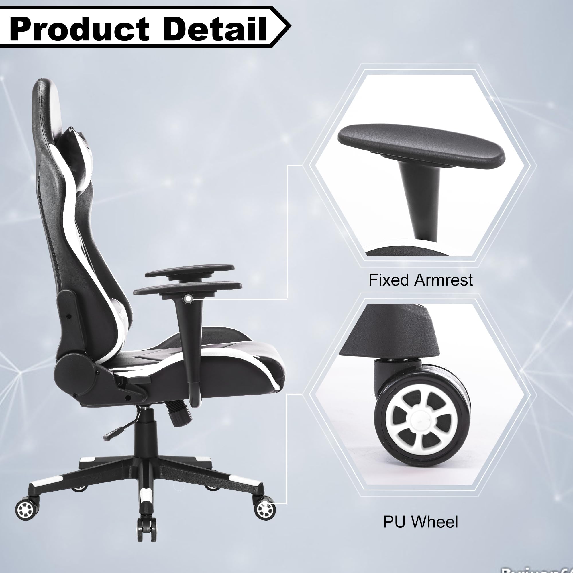 Premium Ergonomic Gaming Chair - Racing Style Office Chair with Adjustable Headrest & Lumbar Support, Swivel Recliner for PC, Computer Desk, Home & Office Use (White) - Perfect for Gamers, Remote Workers & Long Hours Sitting