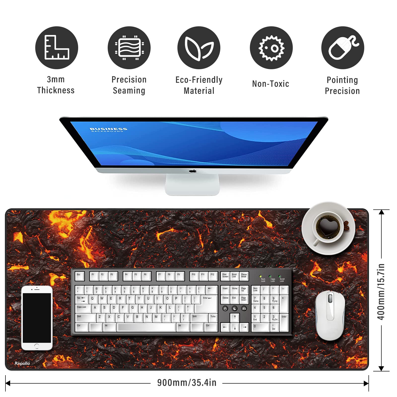 XXL Extended Gaming Mouse Pad - 35.4x15.7x0.12 Inches Non-Slip Rubber Base - Perfect for PC, Laptop & Office Work - Ultra Smooth Surface for Gaming, Graphic Design & Daily Computing